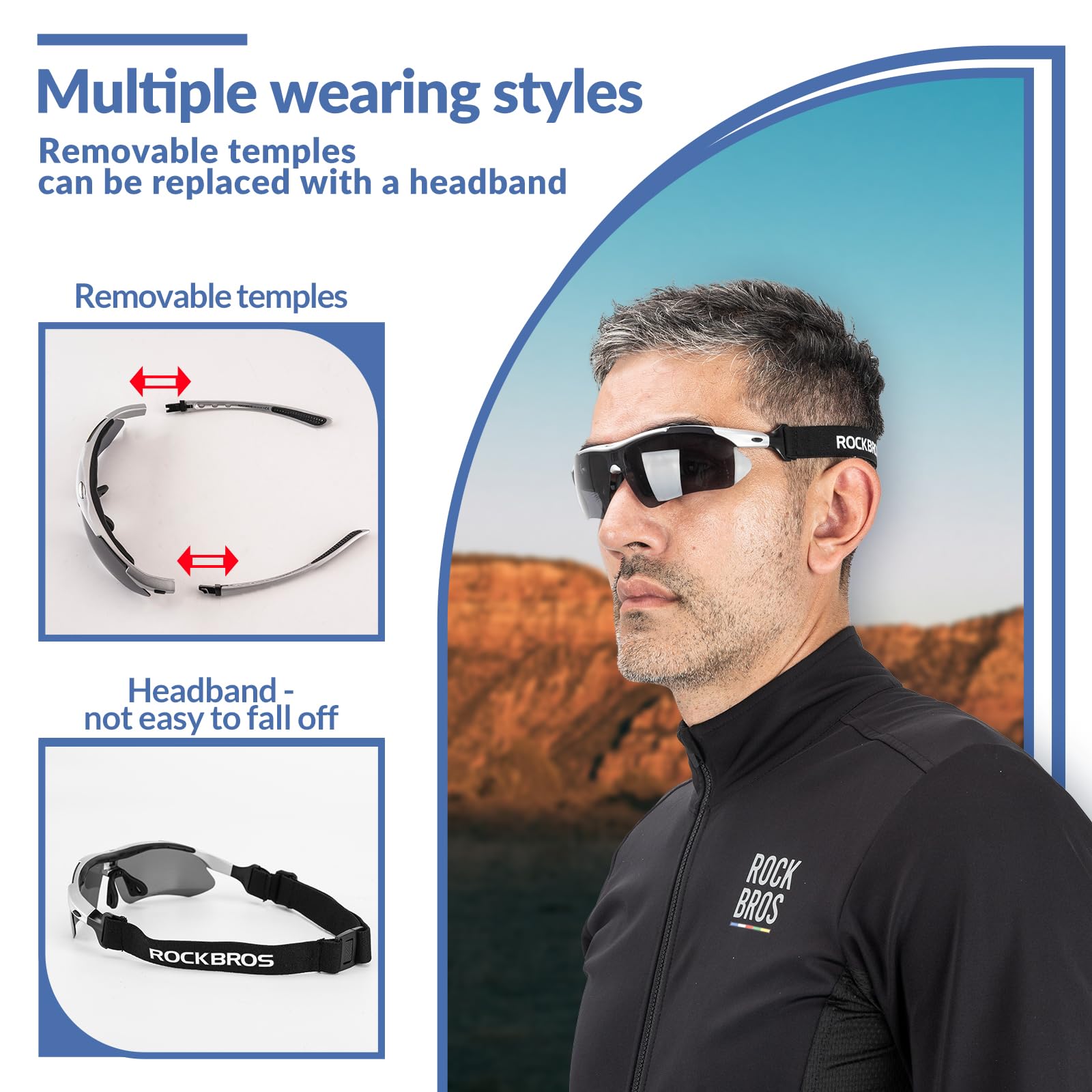 ROCKBROS Sports Sunglasses Photochromic Sunglasses with Headband #Style_Silver-photochromic Lenses