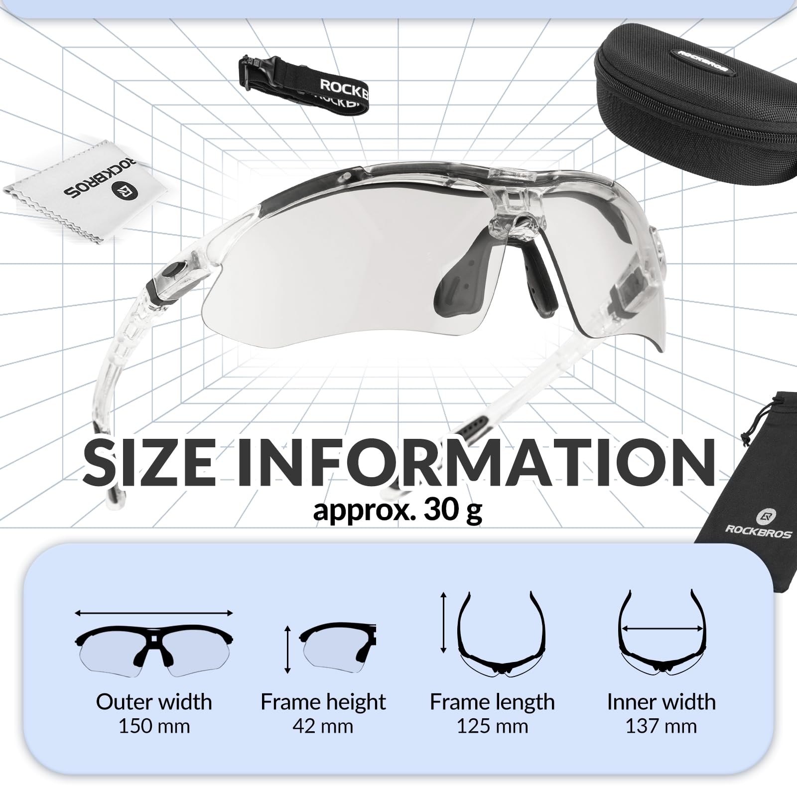 ROCKBROS Sports Sunglasses Photochromic Sunglasses with Headband #Style_Transparent-photochromic Lenses