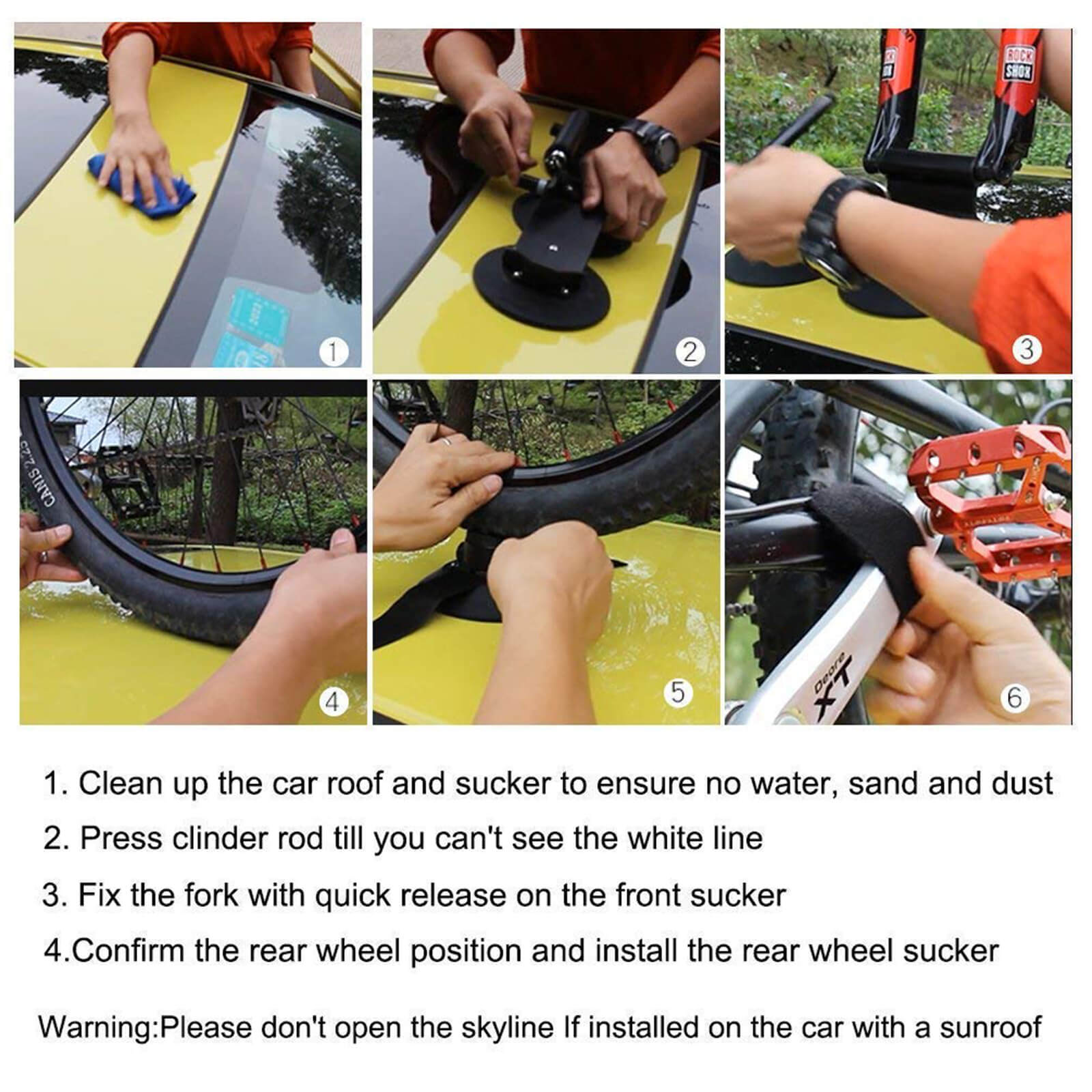 ROCKBROS Suction Cup Bike Rack for Car Roof Quick Release Vehicle Bicycle Racks - ROCKBROS-UK