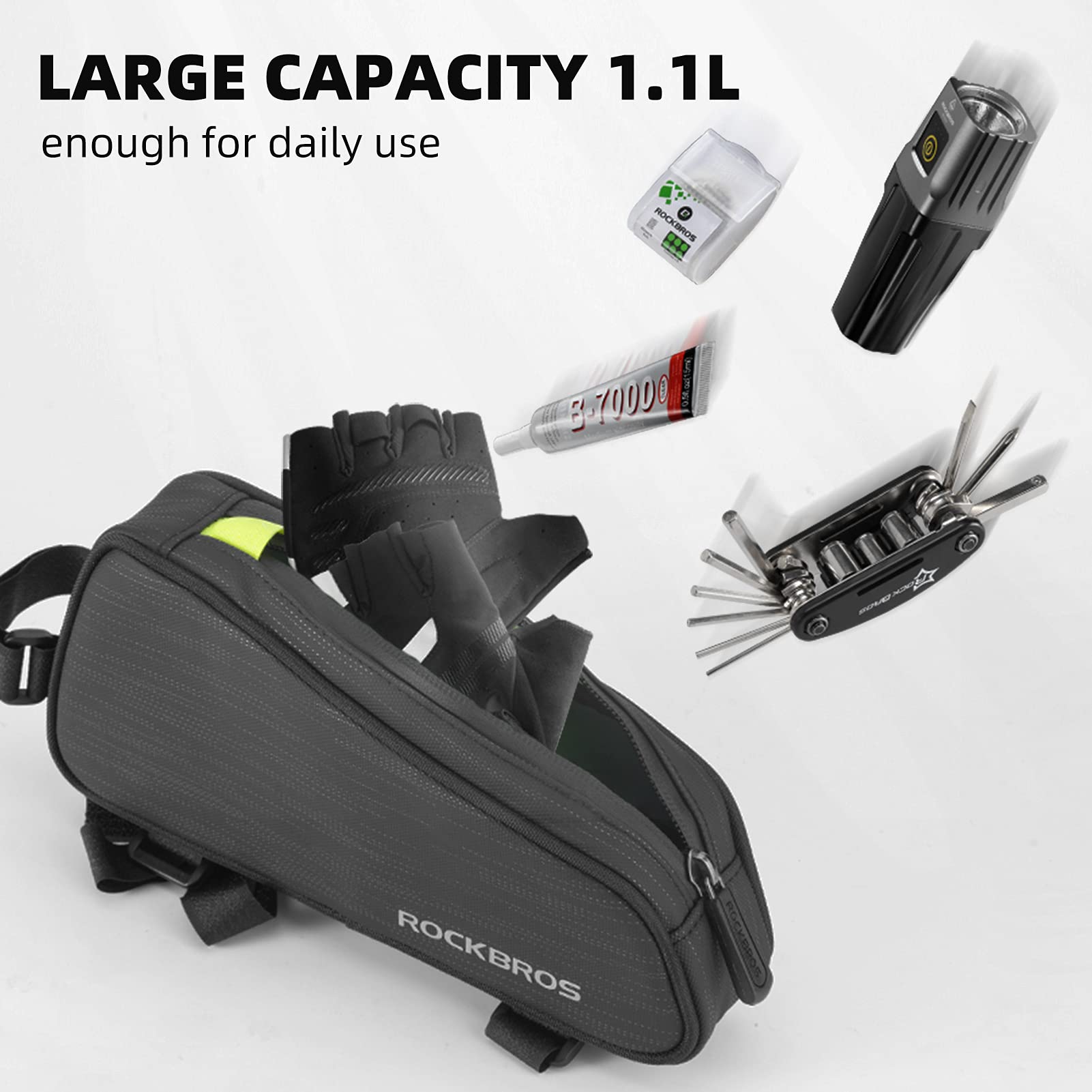 ROCKBROS Top Tube Bicycle Bag Frame Bag Cycling Bag Fit 6.5” 1.1L