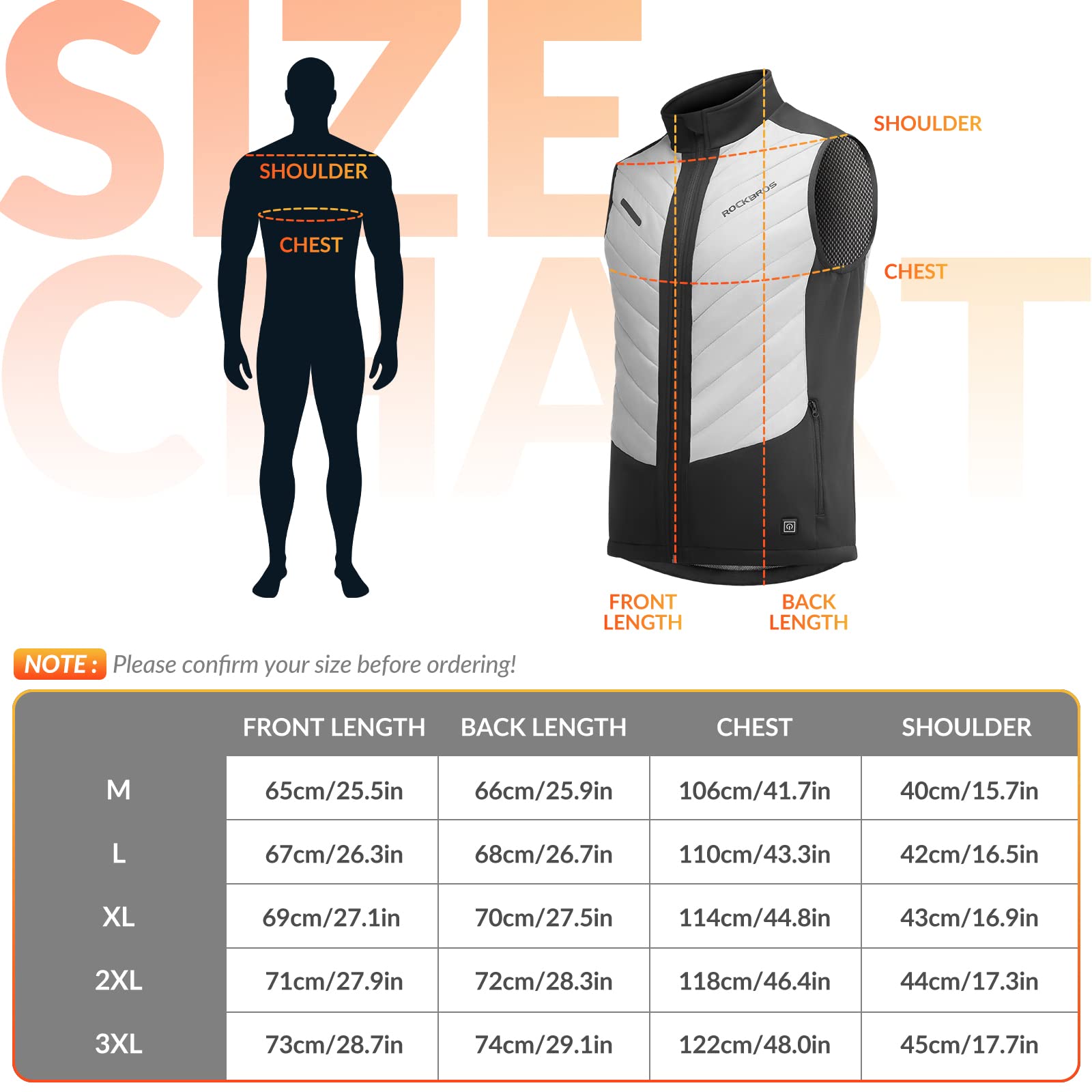 ROCKBROS USB Electric Heated Vest 3-Temperature Levels Washable Winter Vest