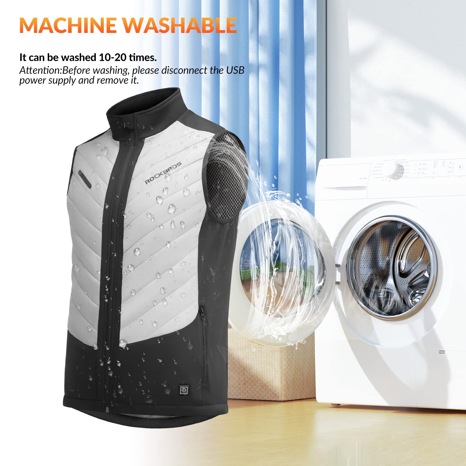 ROCKBROS USB Electric Heated Vest 3-Temperature Levels Washable Winter Vest