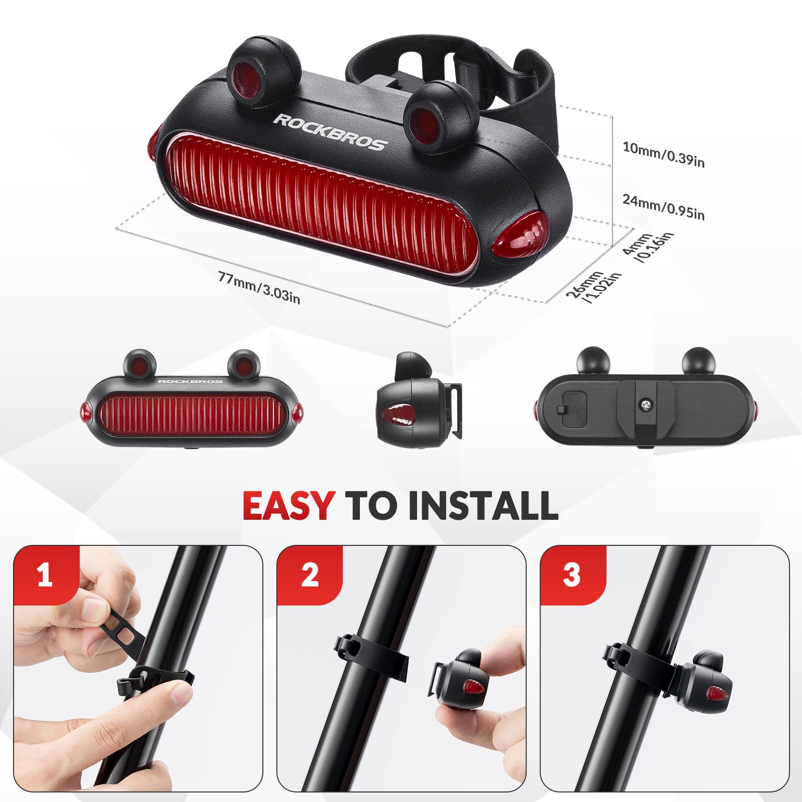 ROCKBROS USB Rechargeable Waterproof LED Bike Rear Tail Light with 5 Modes