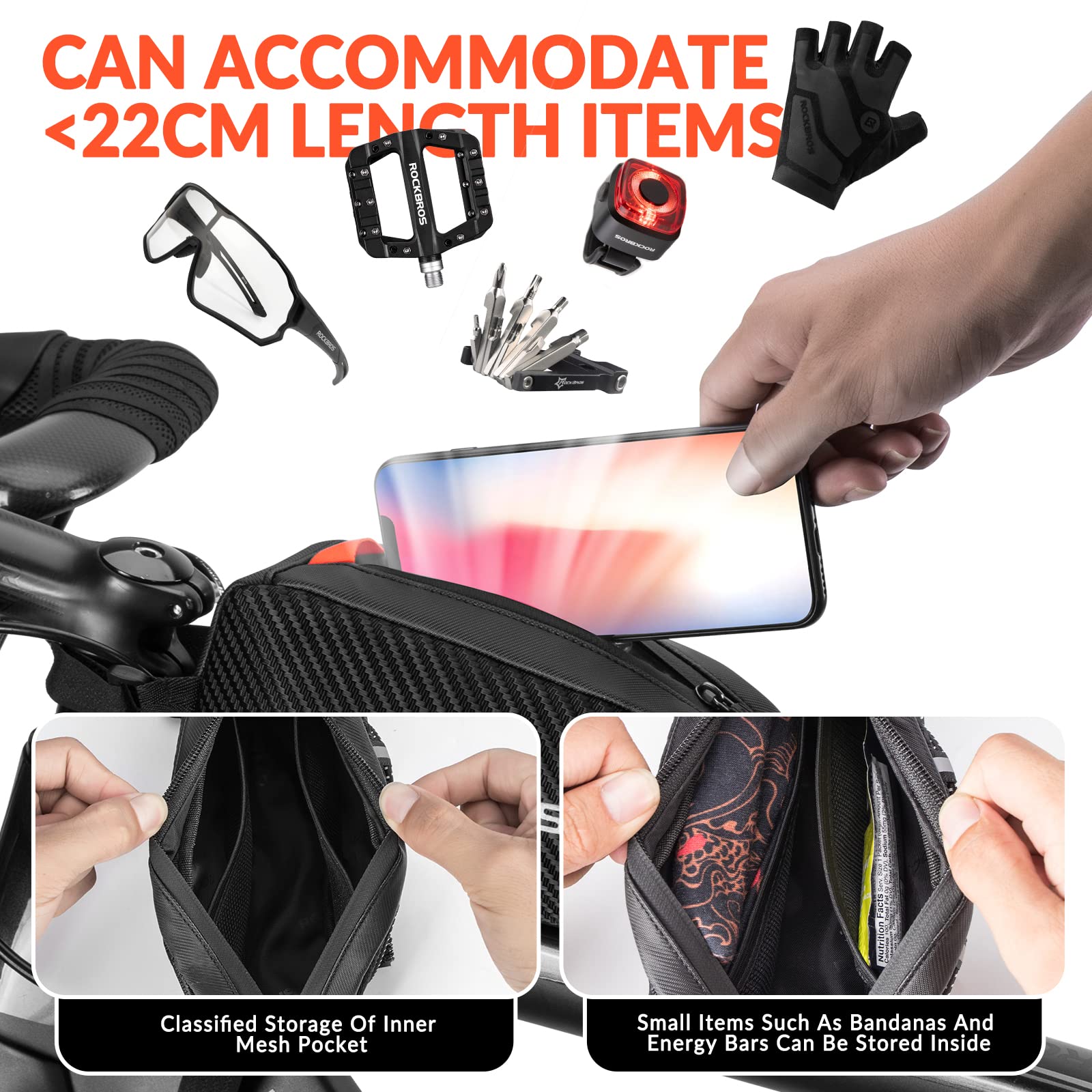 ROCKBROS Ultralight Bike Frame Bag Waterproof & Reflective Top Tube Bag
