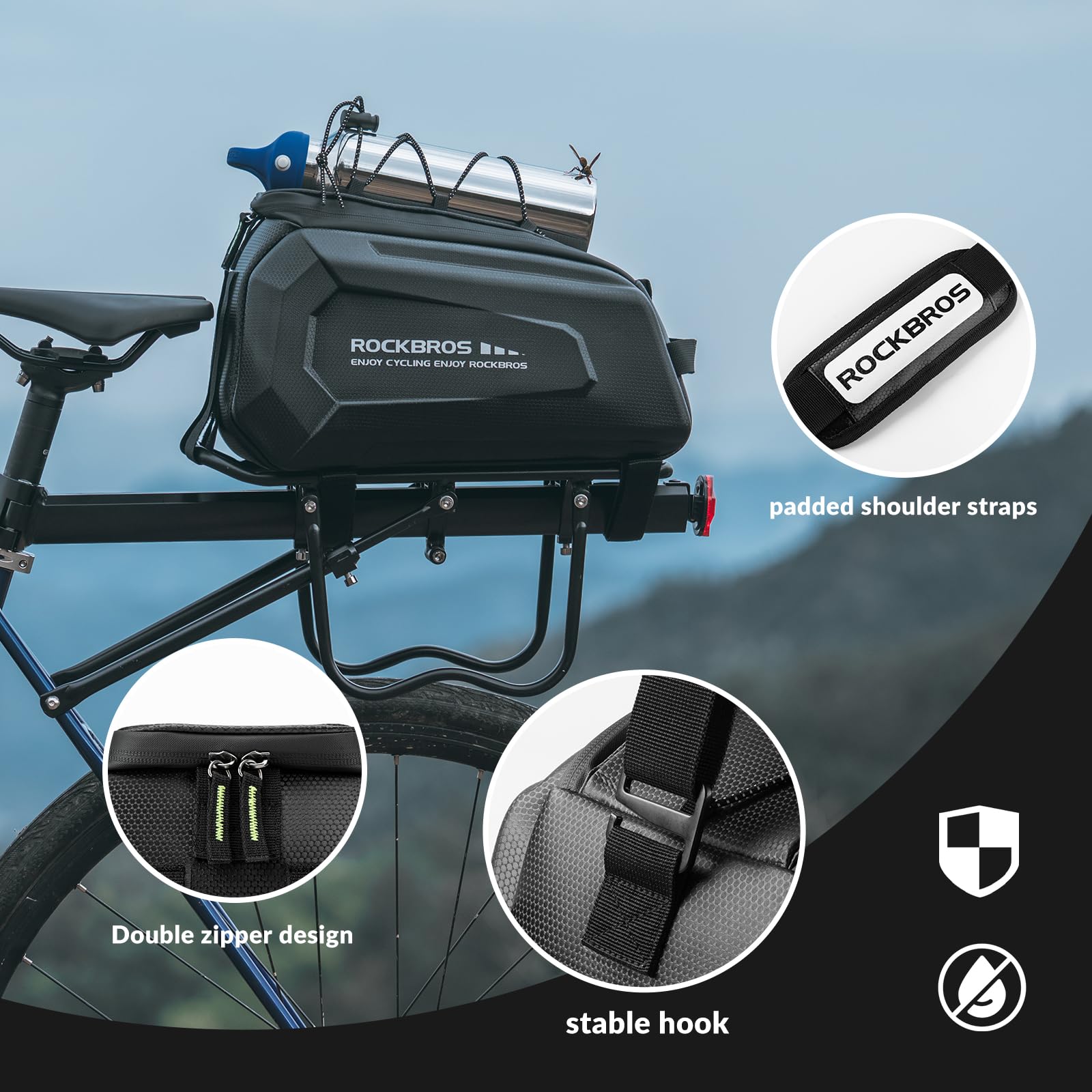 ROCKBROS Waterproof Bike Rear Rack Bag with Rain Cover & Shoulder Strap