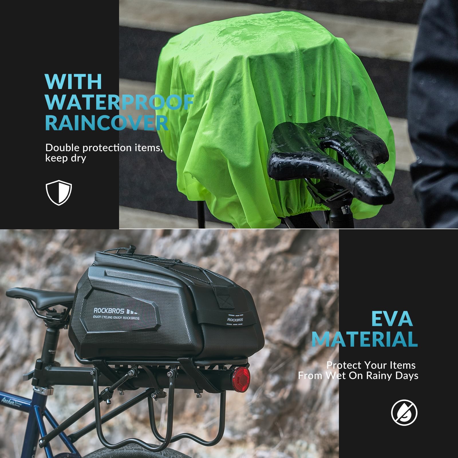 ROCKBROS Waterproof Bike Rear Rack Bag with Rain Cover & Shoulder Strap