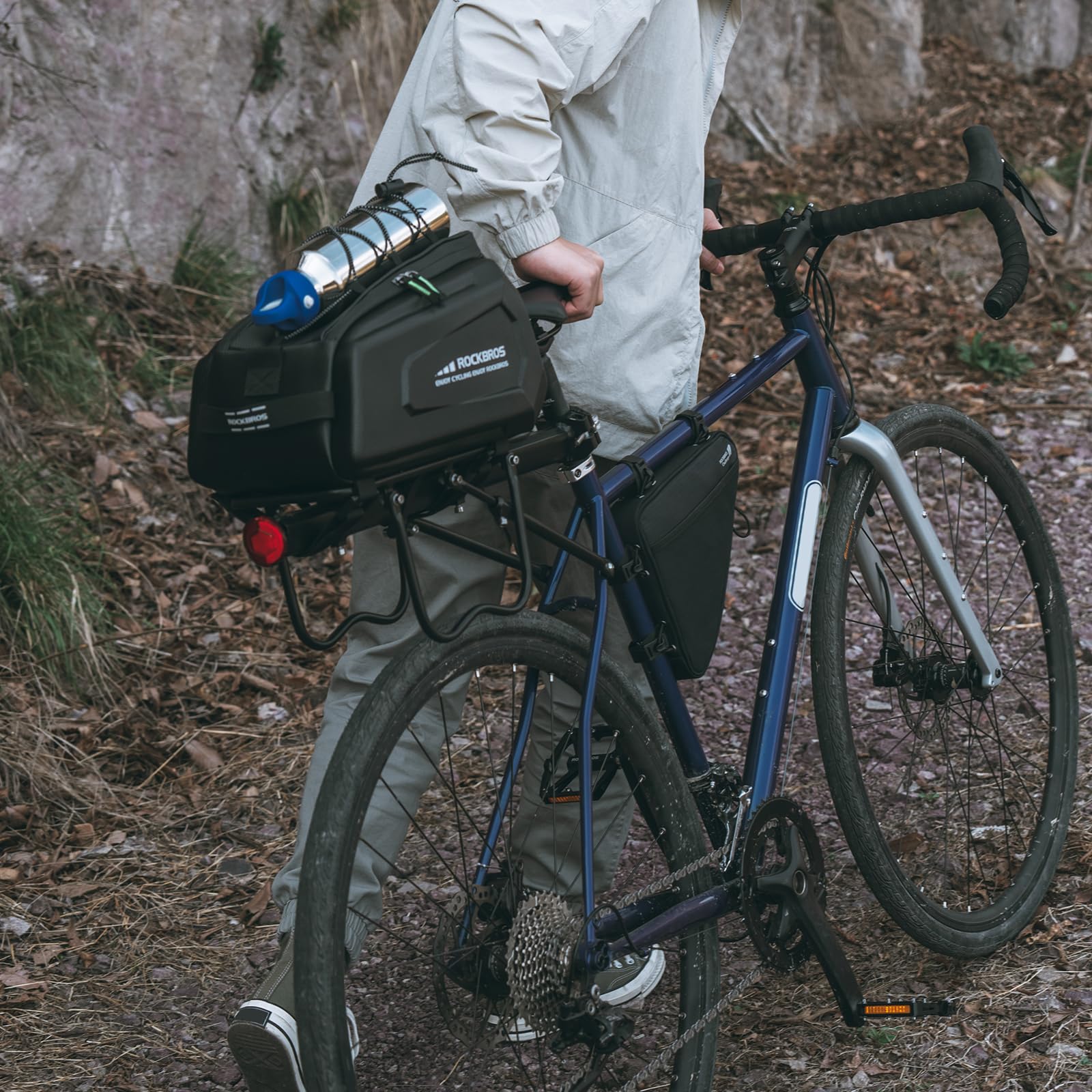ROCKBROS Waterproof Bike Rear Rack Bag with Rain Cover & Shoulder Strap