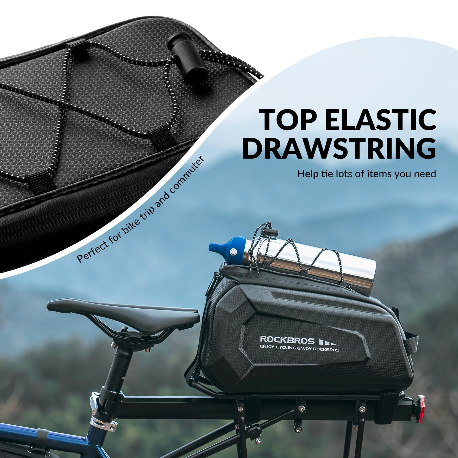 ROCKBROS Waterproof Bike Rear Rack Bag with Rain Cover & Shoulder Strap