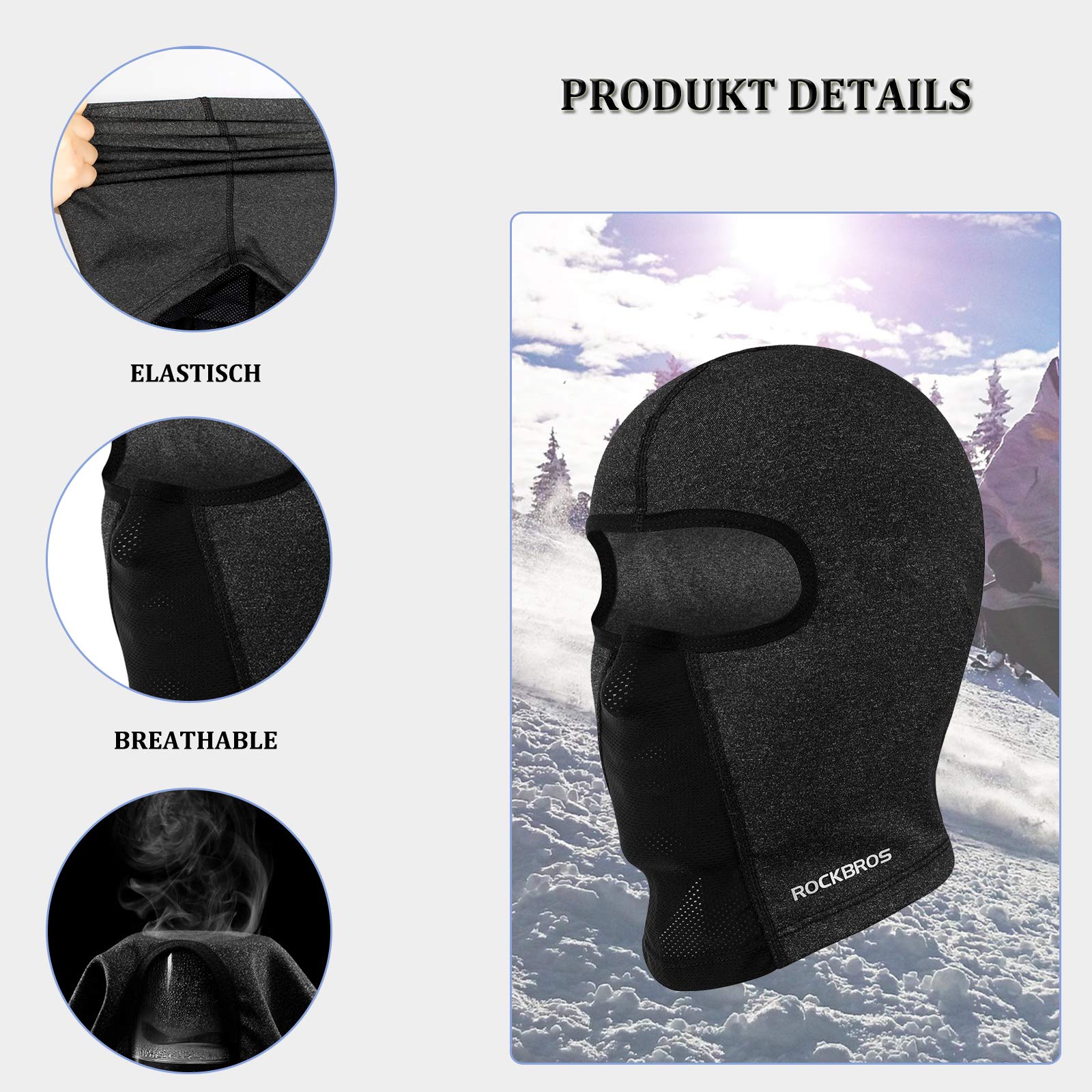 ROCKBROS Windproof Balaclava Winter Face Cover  Thermal Fleece Neck Warmer #Style_Grey