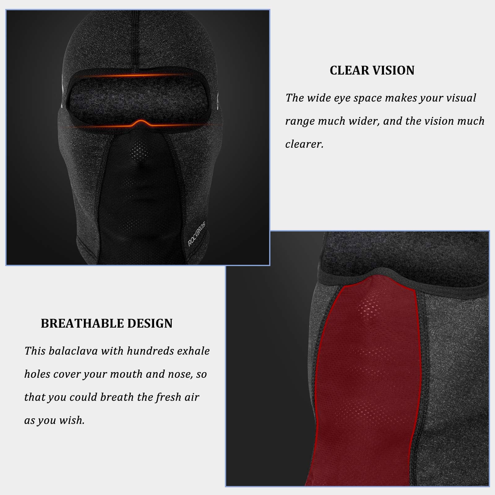 ROCKBROS Windproof Balaclava Winter Face Cover  Thermal Fleece Neck Warmer #Style_Grey