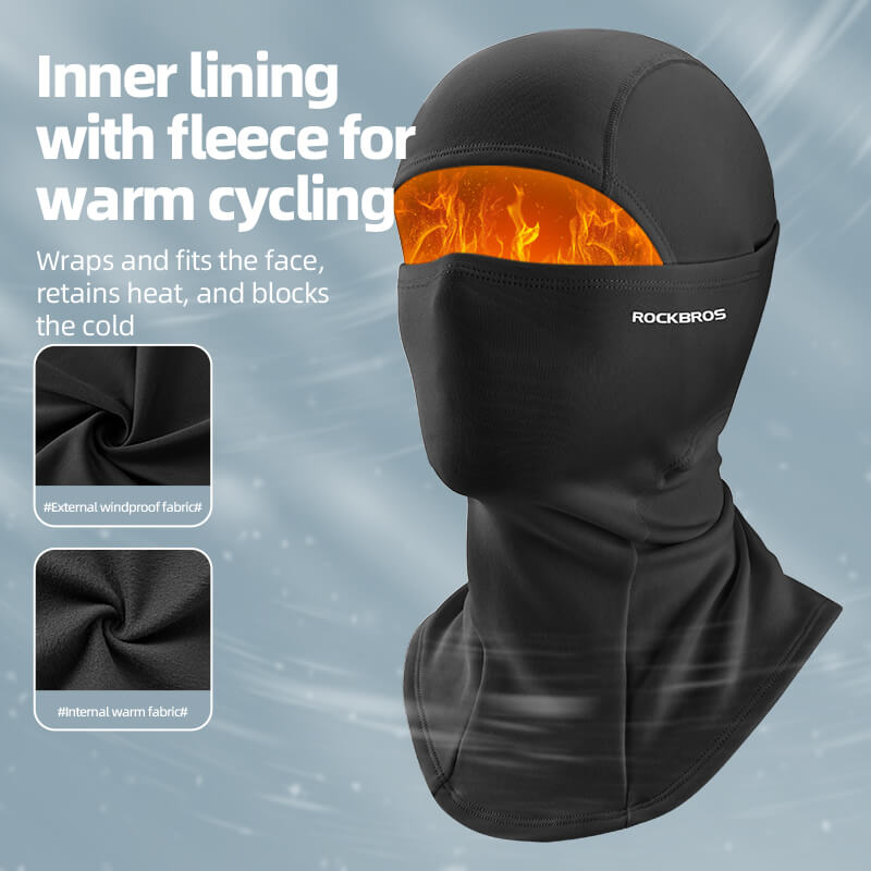rockbros black windproof thermal balaclava in polar fleece
