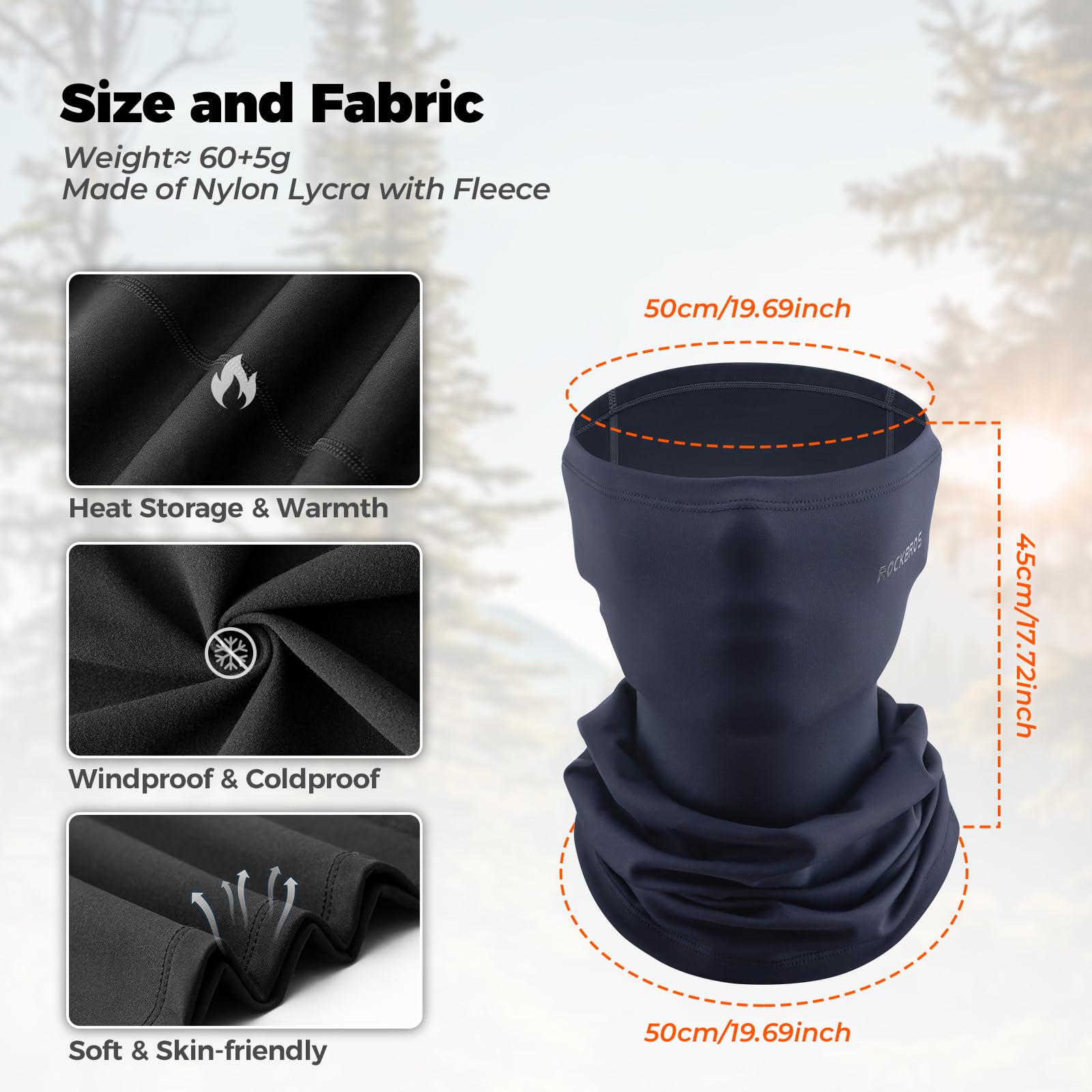 ROCKBROS Windproof Neck Warmer Gaiter Half Balaclava for Men & Women #Color_Dark Blue