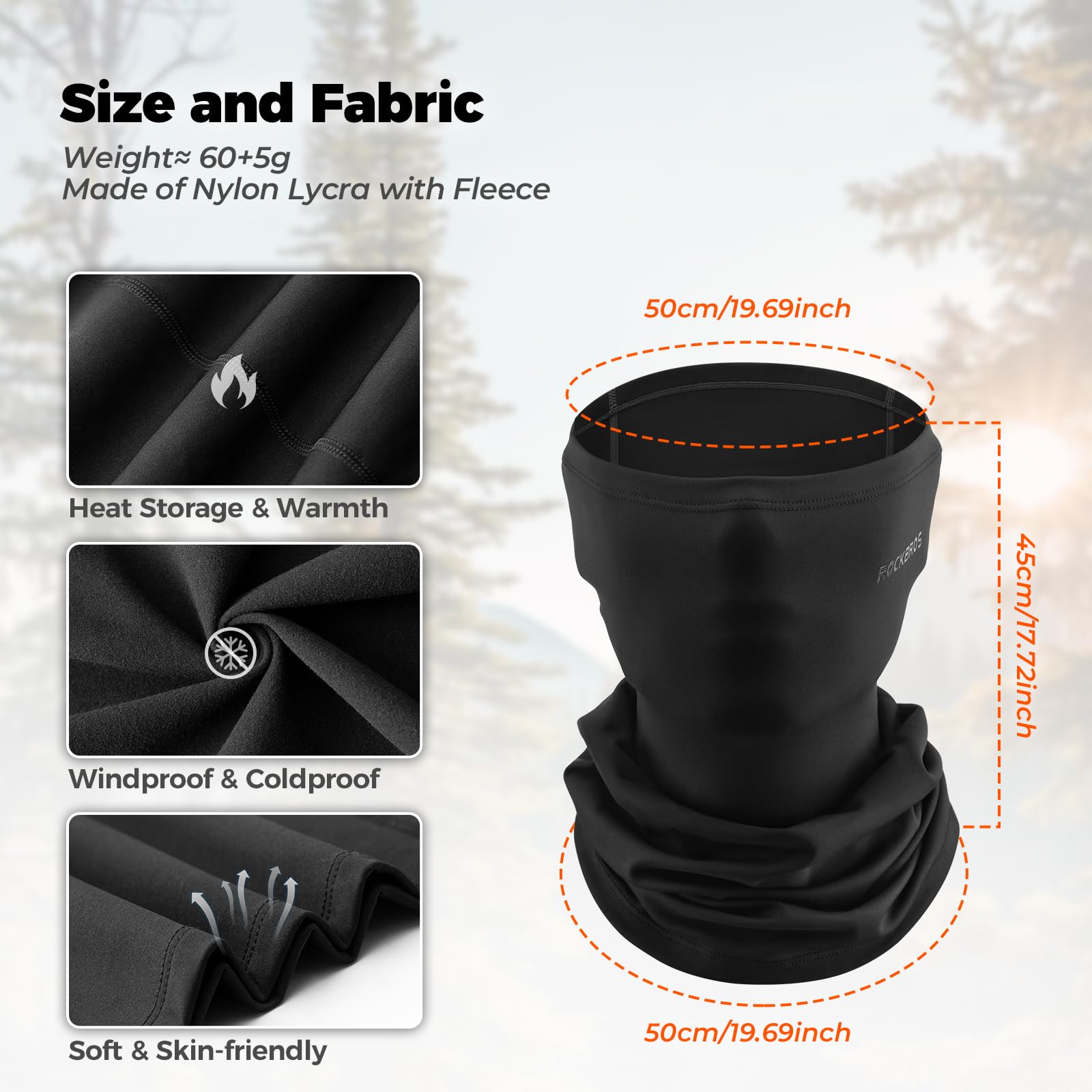 ROCKBROS Windproof Neck Warmer Gaiter Half Balaclava for Men & Women #Color_Black