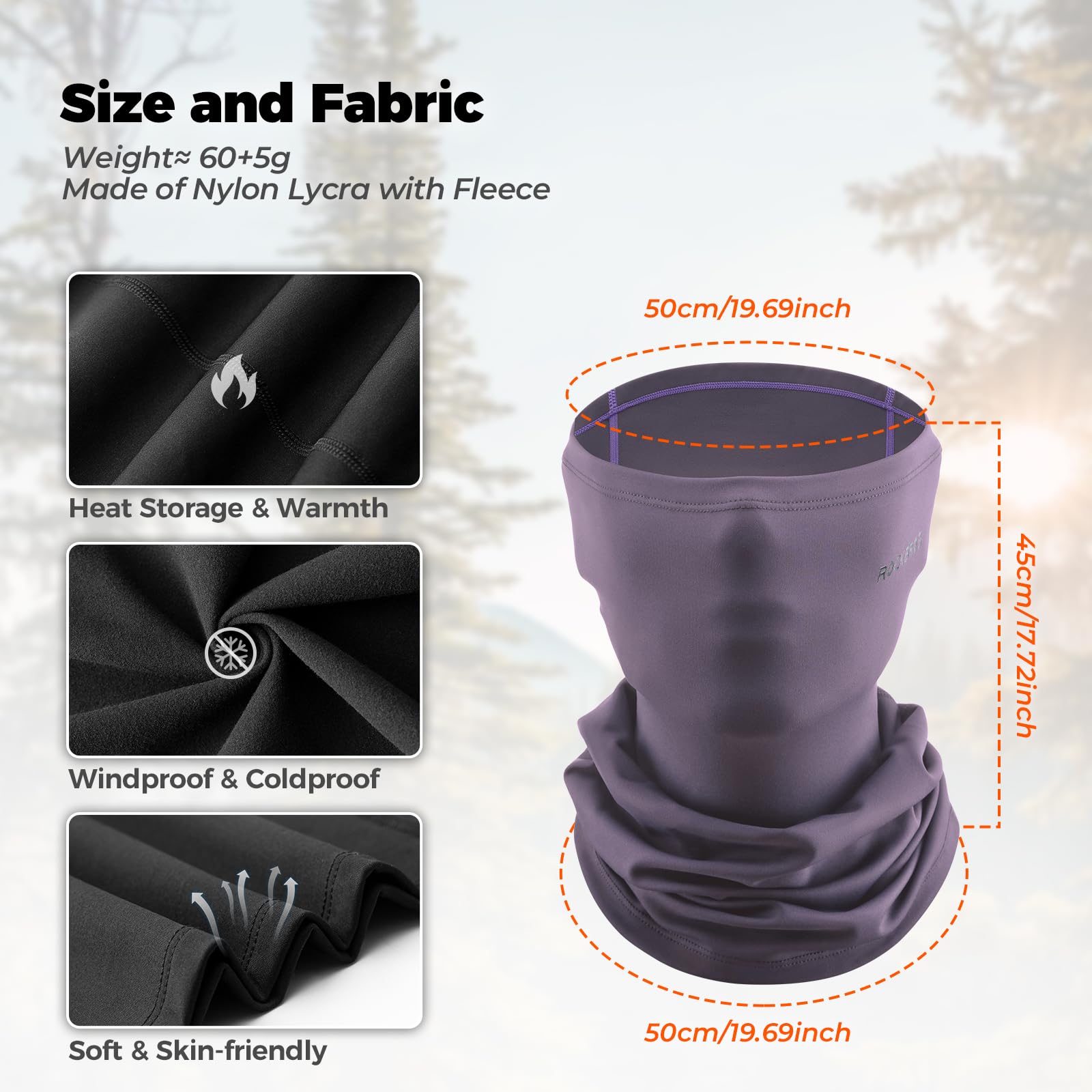 ROCKBROS Windproof Neck Warmer Gaiter Half Balaclava for Men & Women #Color_Purple