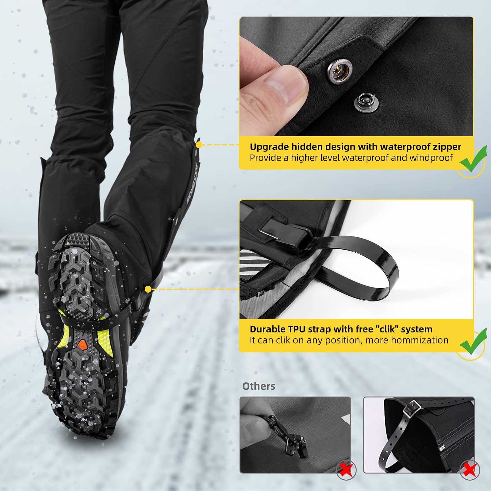 ROCKBROS Windproof Waterproof Leg Gaiters Warm Hiking Gaiters