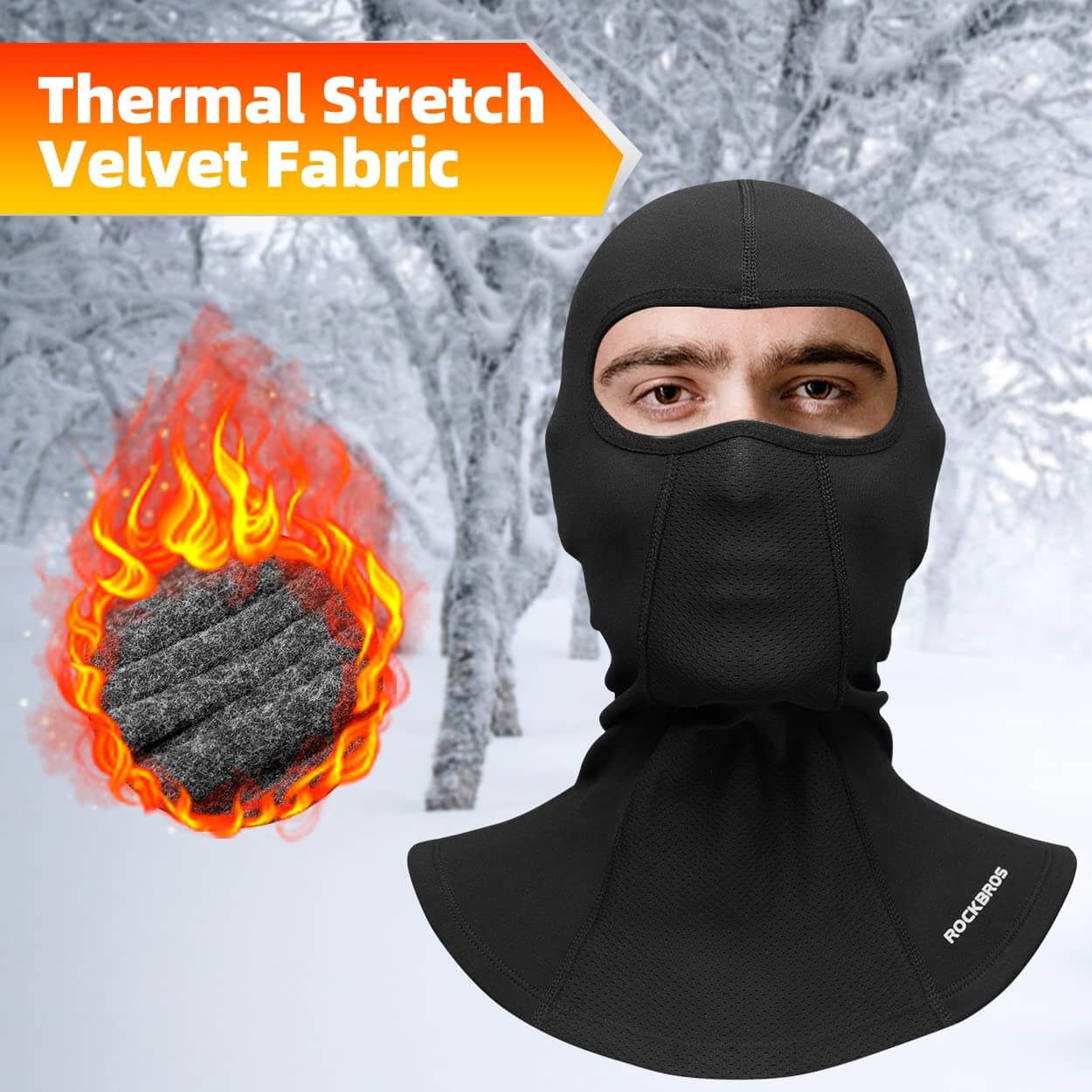 ROCKBROS windproof winter balaclava, full-face mask with glasses holes in black #Color_Black