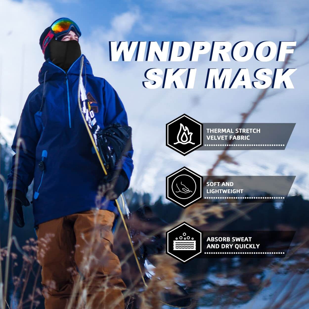 ROCKBROS windproof winter balaclava, full-face mask with glasses holes in black#Color_Black