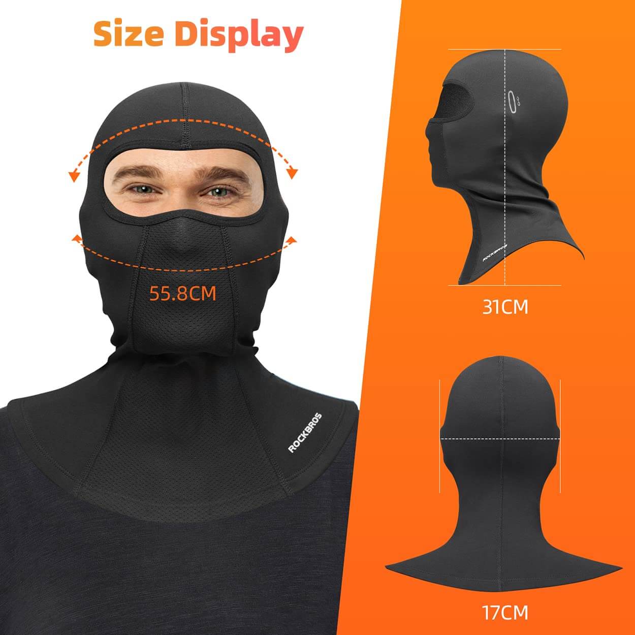 ROCKBROS windproof winter balaclava, full-face mask with glasses holes in black#Color_Black