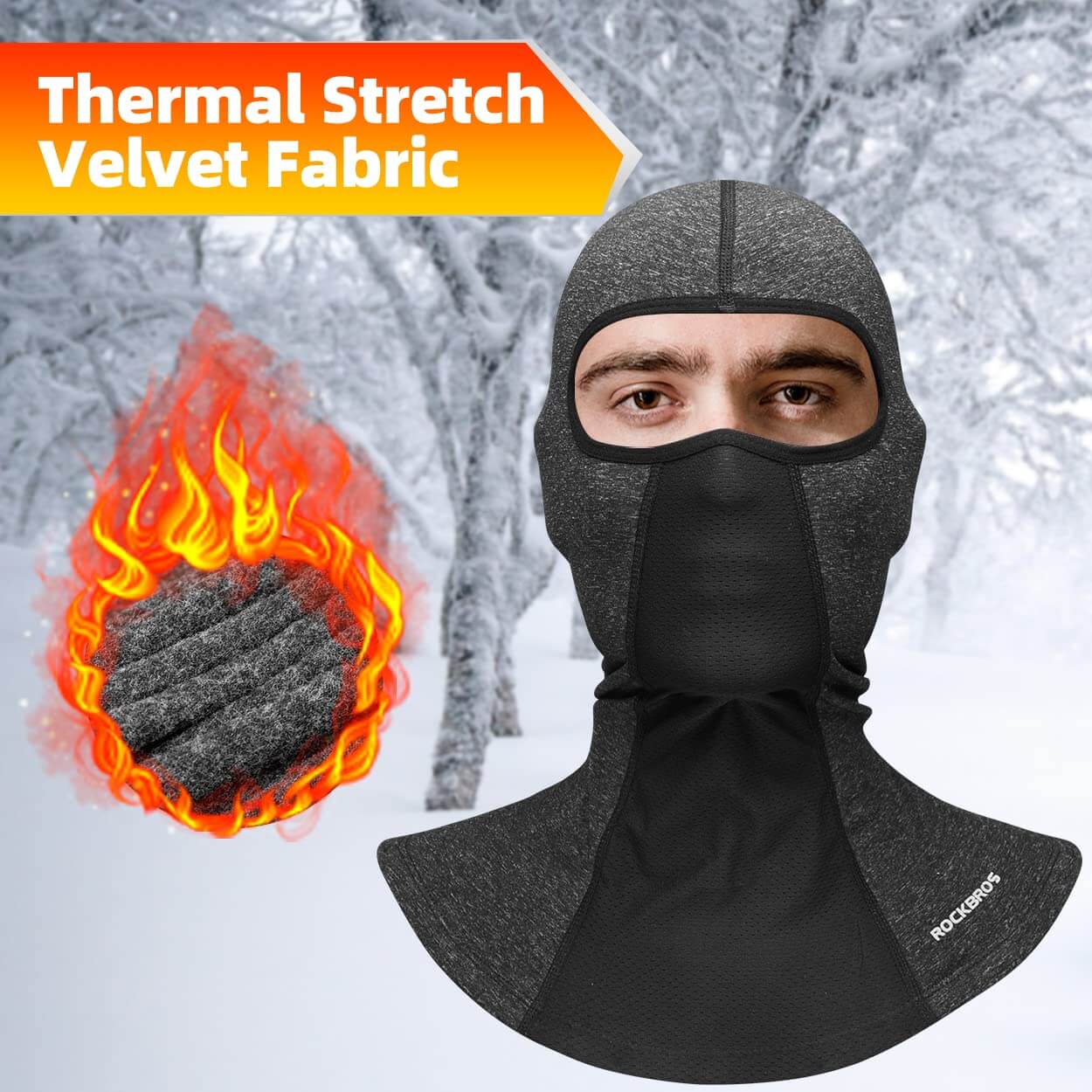 ROCKBROS windproof winter balaclava, full-face mask with glasses holes in grey#Color_Grey