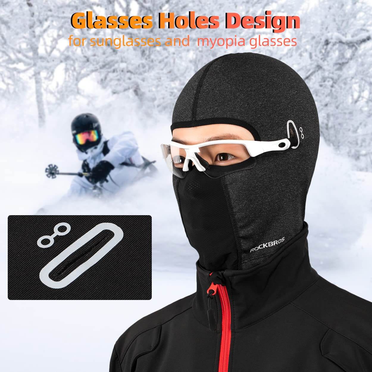 ROCKBROS windproof winter balaclava, full-face mask with glasses holes in grey#Color_Grey