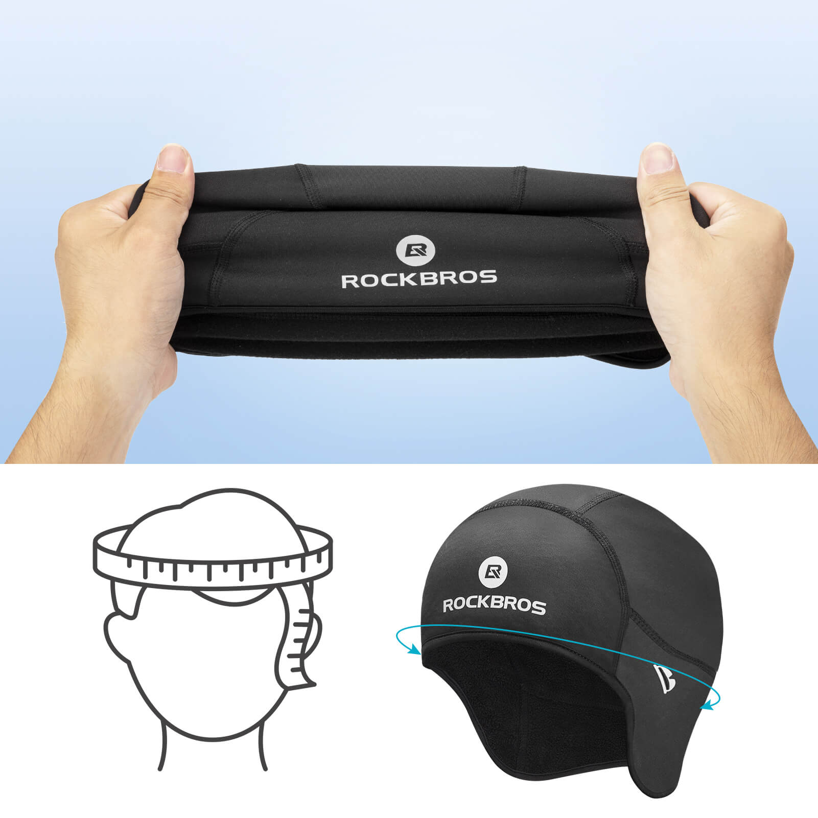 ROCKBROS Windproof Winter Cycling Hat Warm Lightweight Unisex Cap #Color_Black