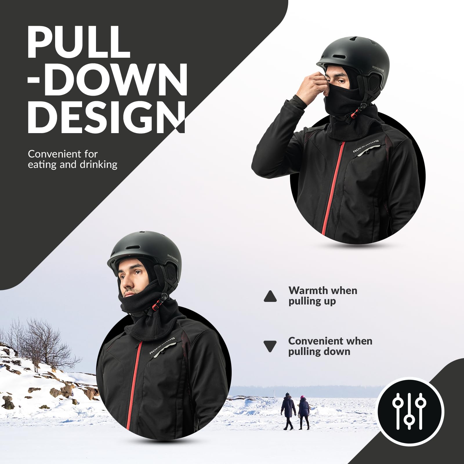 ROCKBROS Winter Balaclava Windproof Fleece Ski Mask for Men and Women #Color_Black