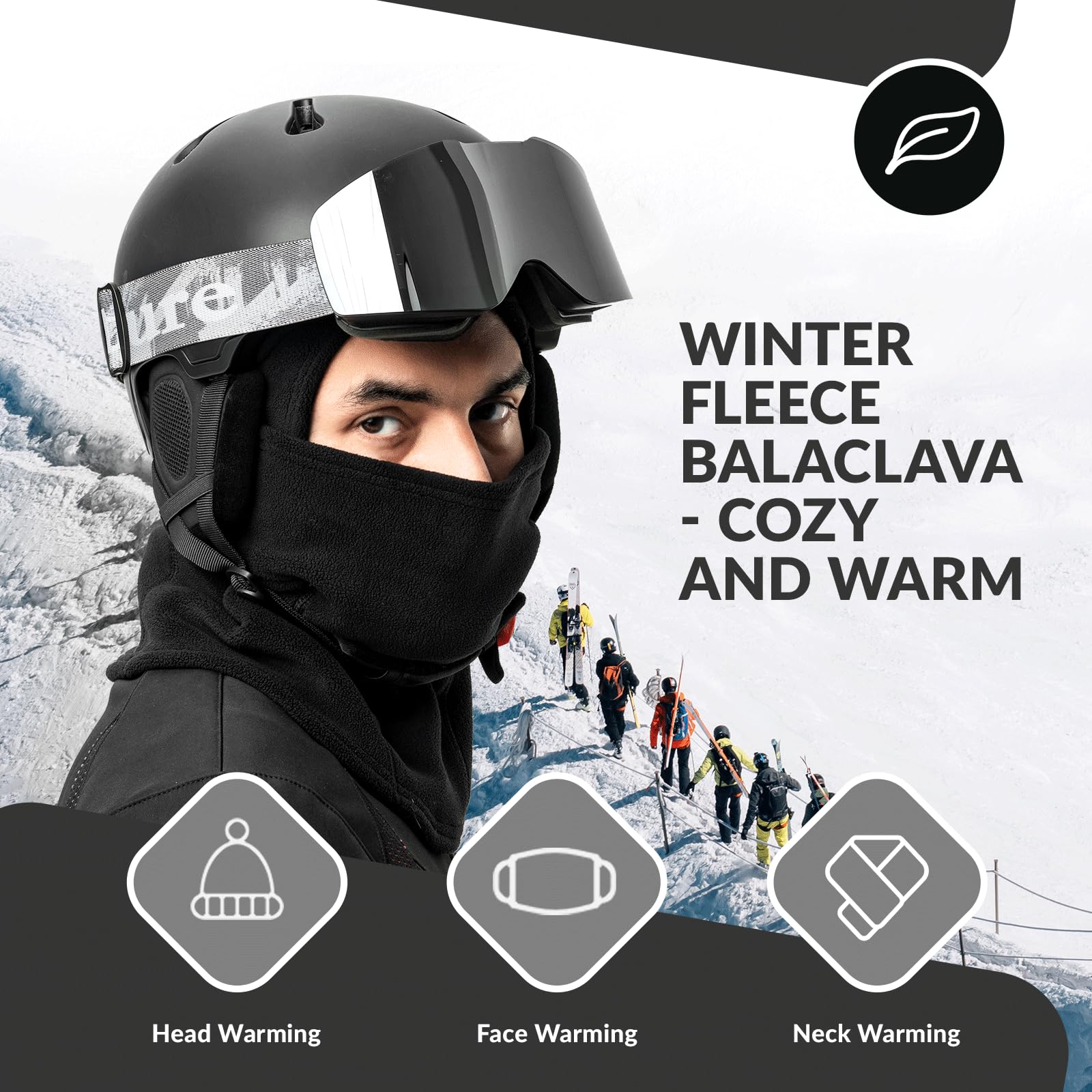 ROCKBROS Winter Balaclava Windproof Fleece Ski Mask for Men and Women #Color_Black