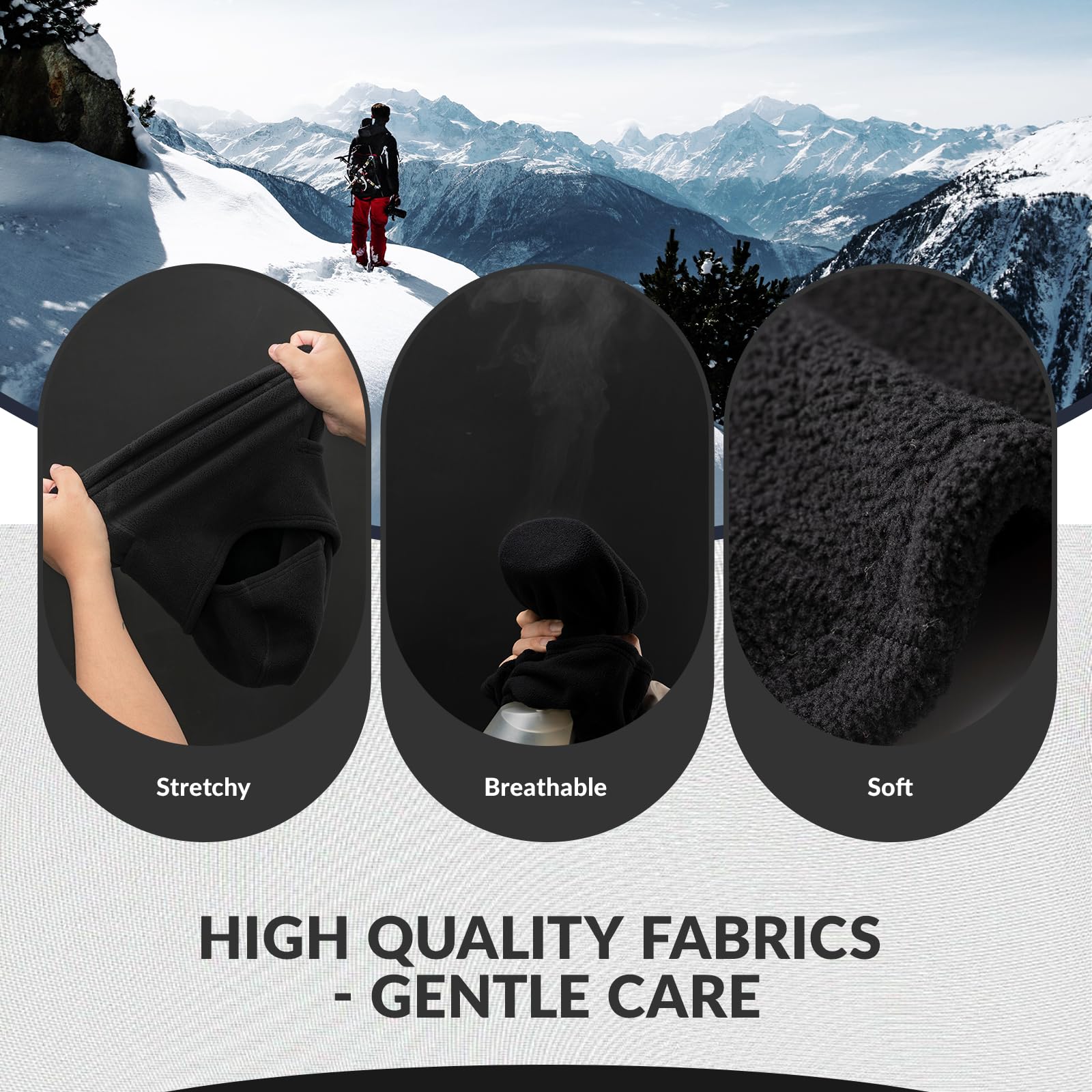 ROCKBROS Winter Balaclava Windproof Fleece Ski Mask for Men and Women #Color_Black