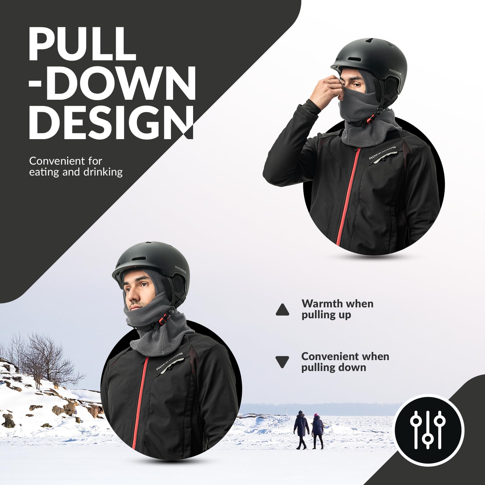 ROCKBROS Winter Balaclava Windproof Fleece Ski Mask for Men and Women #Color_Grey