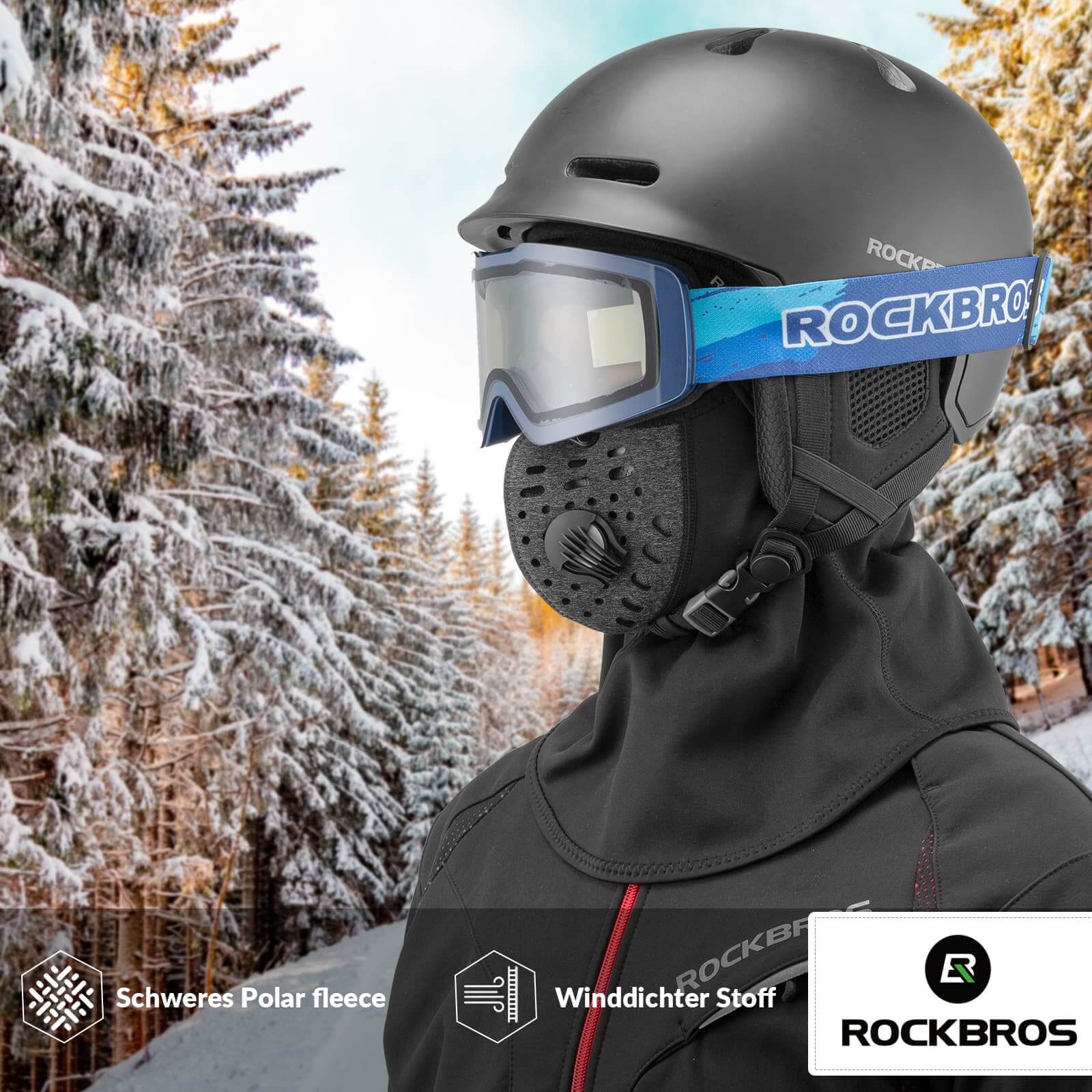 ROCKBROS winter balaclava with filter, thermal and windproof headcover, ideal for cycling and outdoor activities in cold weather