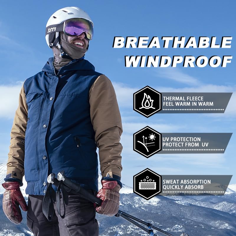 ROCKBROS Winter Cycling Mask Fleece Warm Windproof Balaclava Ski Mask #Color_Cement Gray