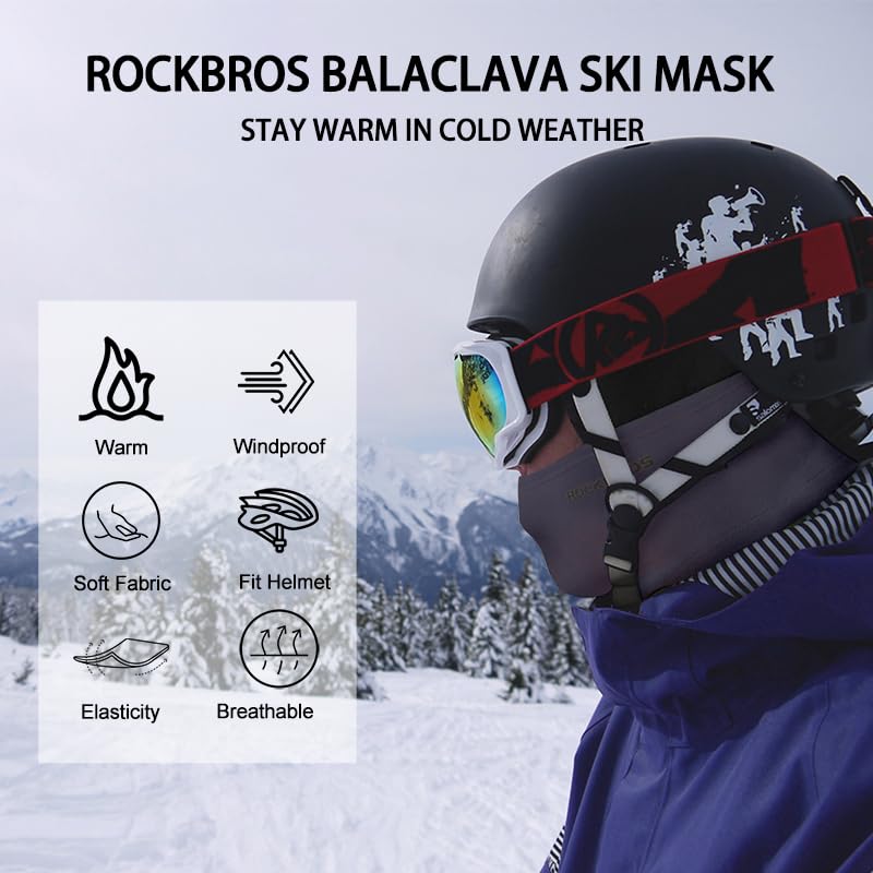 ROCKBROS Winter Cycling Mask Fleece Warm Windproof Balaclava Ski Mask #Color_Cement Gray