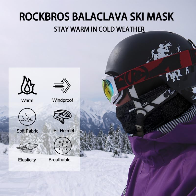ROCKBROS Winter Cycling Mask Fleece Warm Windproof Balaclava Ski Mask #Color_Dark Grey