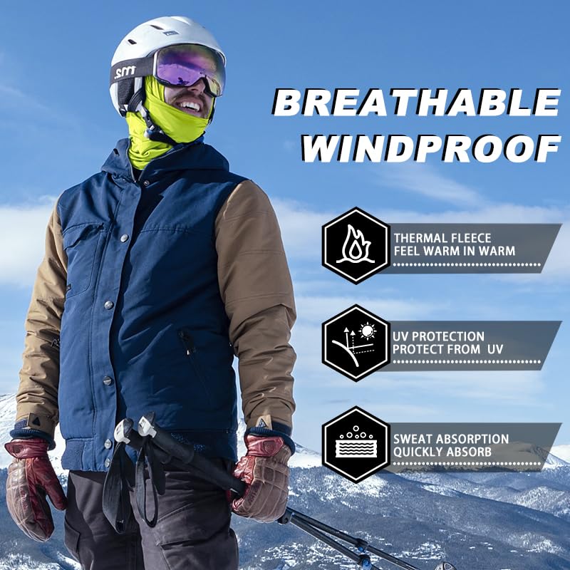 ROCKBROS Winter Cycling Mask Fleece Warm Windproof Balaclava Ski Mask #Color_Fluorescent Green