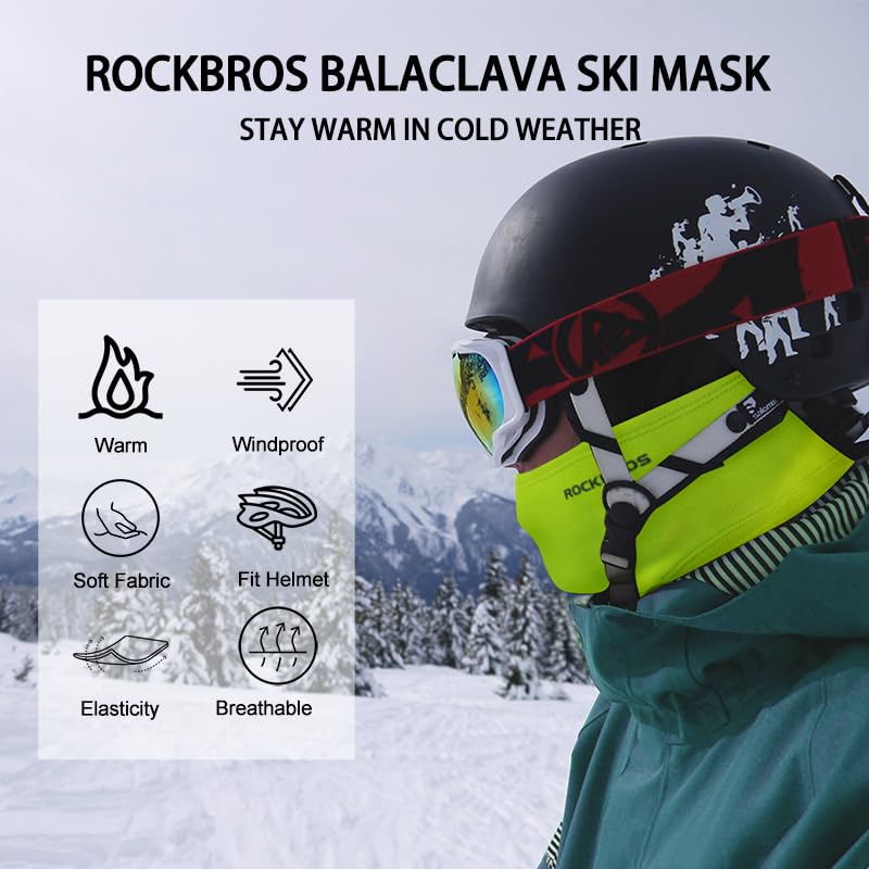 ROCKBROS Winter Cycling Mask Fleece Warm Windproof Balaclava Ski Mask #Color_Fluorescent Green
