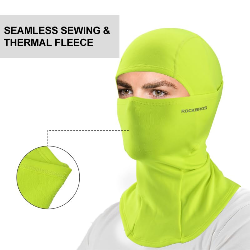 ROCKBROS Winter Cycling Mask Fleece Warm Windproof Balaclava Ski Mask #Color_Fluorescent Green