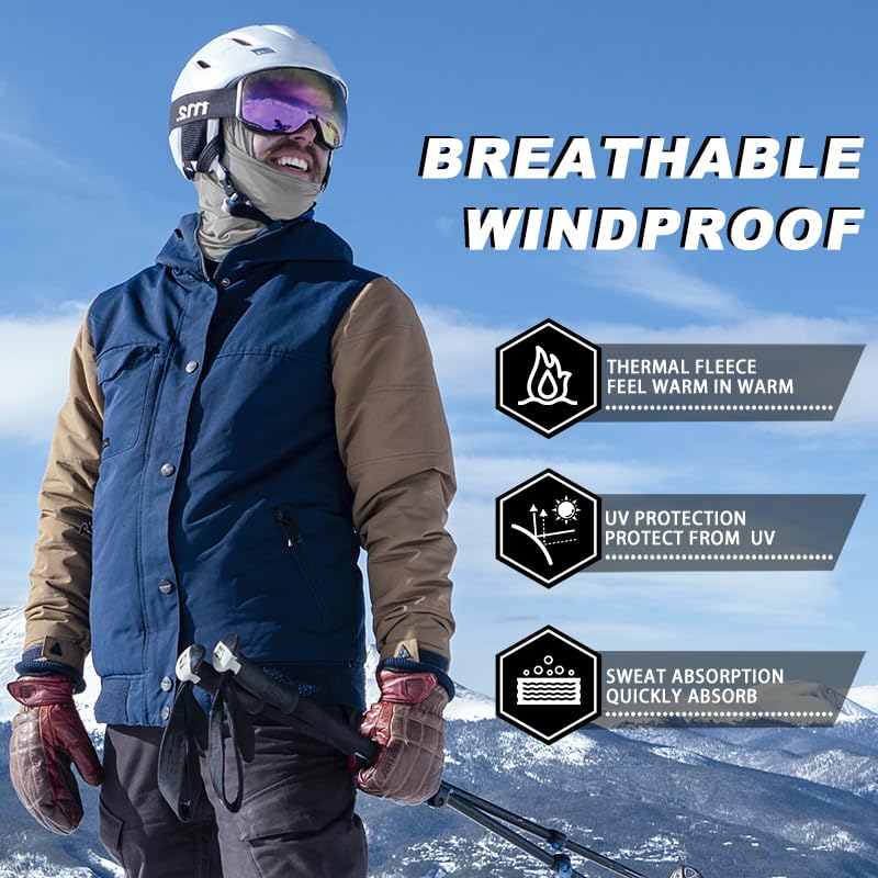 ROCKBROS Winter Cycling Mask Fleece Warm Windproof Balaclava Ski Mask #Color_Light Grey