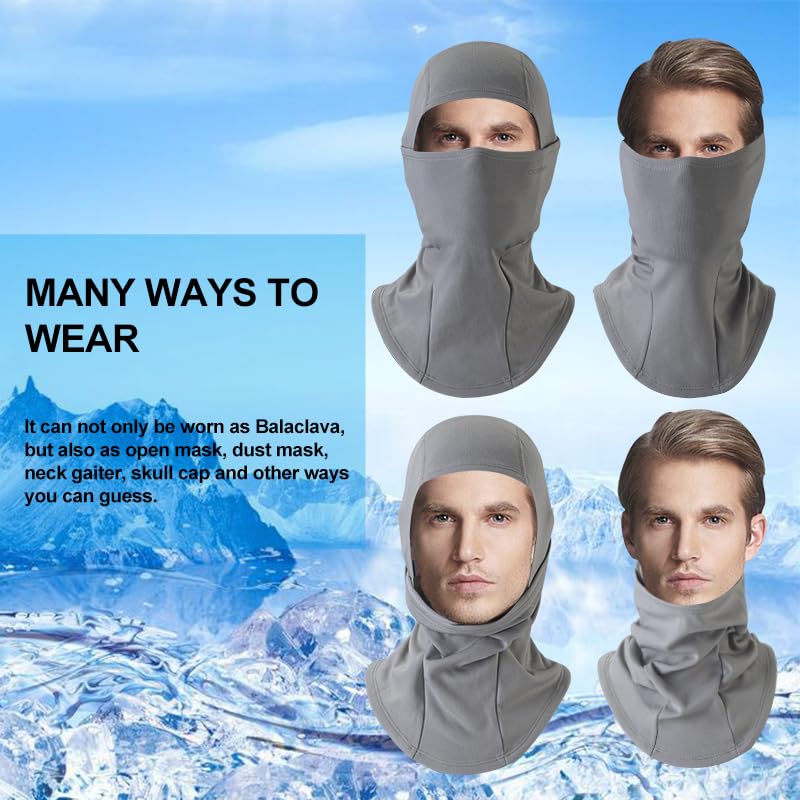 ROCKBROS Winter Cycling Mask Fleece Warm Windproof Balaclava Ski Mask #Color_Light Grey