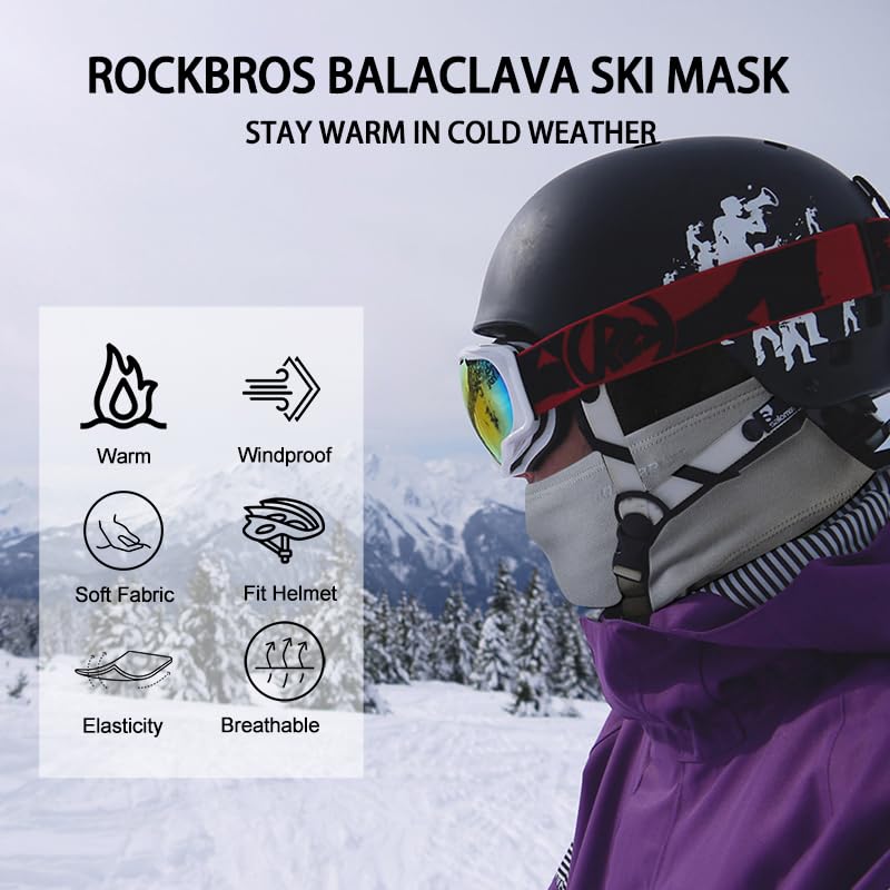 ROCKBROS Winter Cycling Mask Fleece Warm Windproof Balaclava Ski Mask #Color_Light Grey