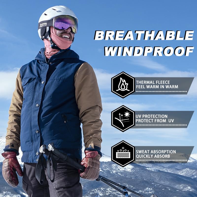 ROCKBROS Winter Cycling Mask Fleece Warm Windproof Balaclava Ski Mask #Color_Pink