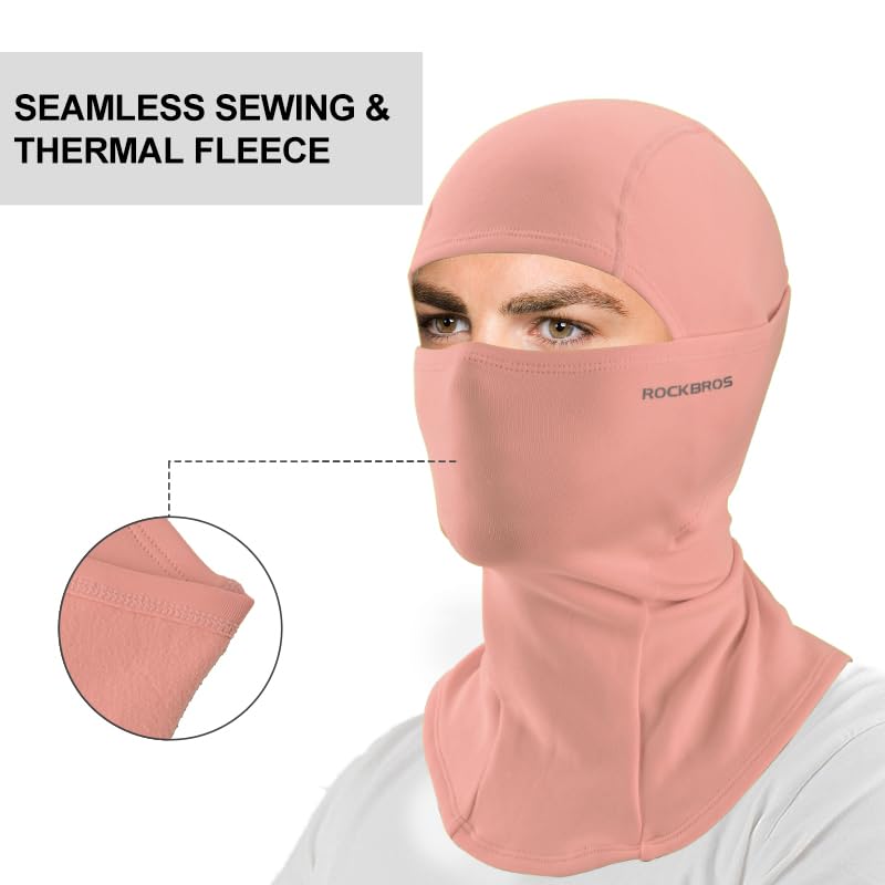 ROCKBROS Winter Cycling Mask Fleece Warm Windproof Balaclava Ski Mask #Color_Pink