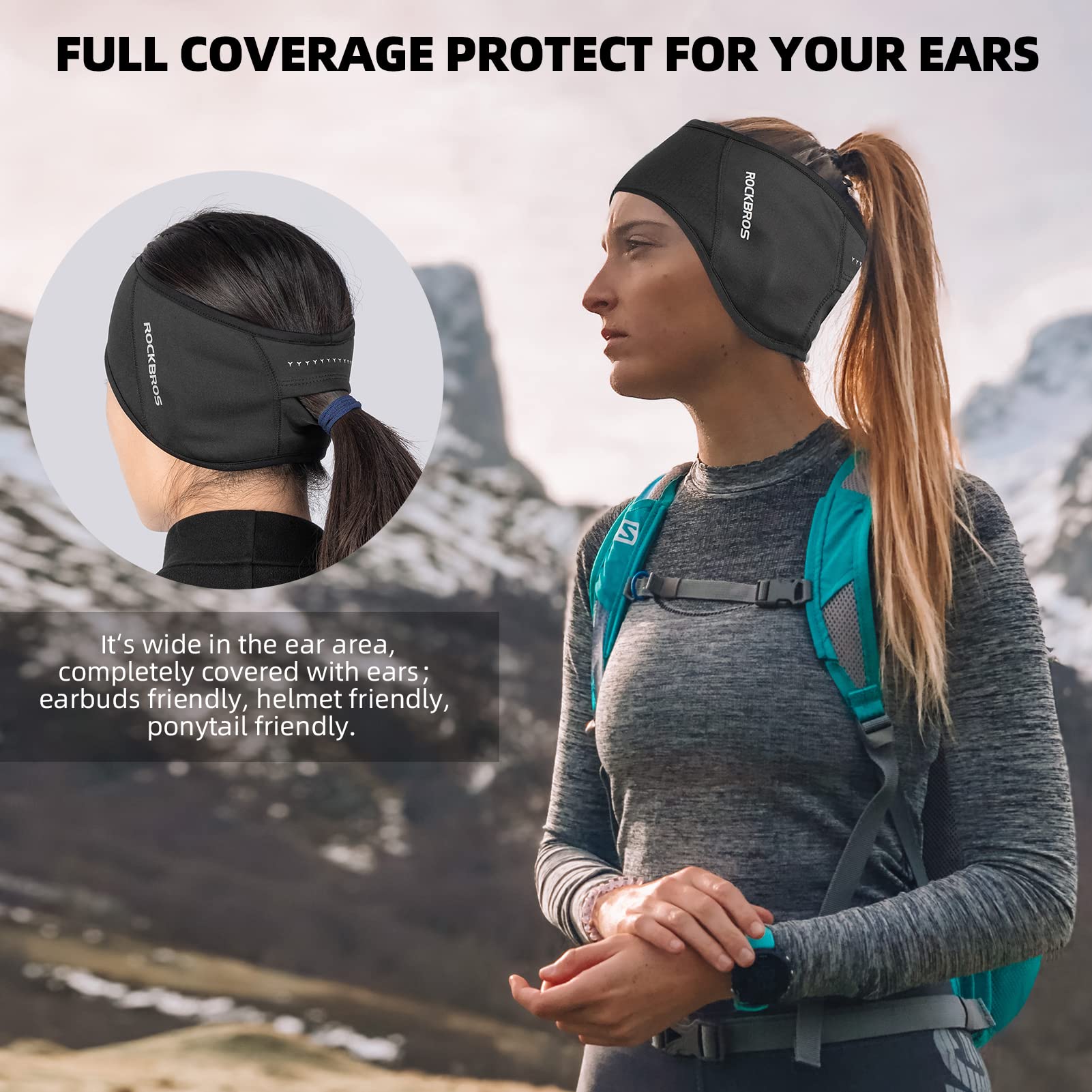 ROCKBROS Winter Sport Headband Cycling Warmers with Ponytail Elastic