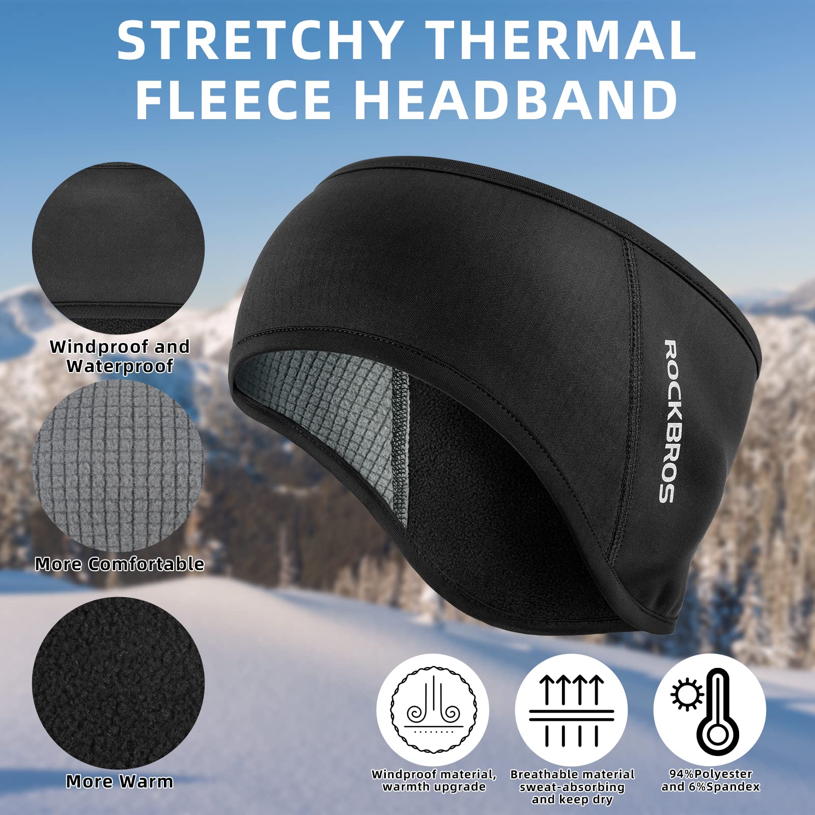 ROCKBROS Winter Sport Headband Cycling Warmers with Ponytail Elastic