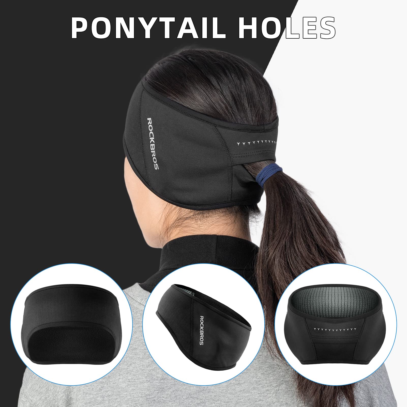 ROCKBROS Winter Sport Headband Cycling Warmers with Ponytail Elastic