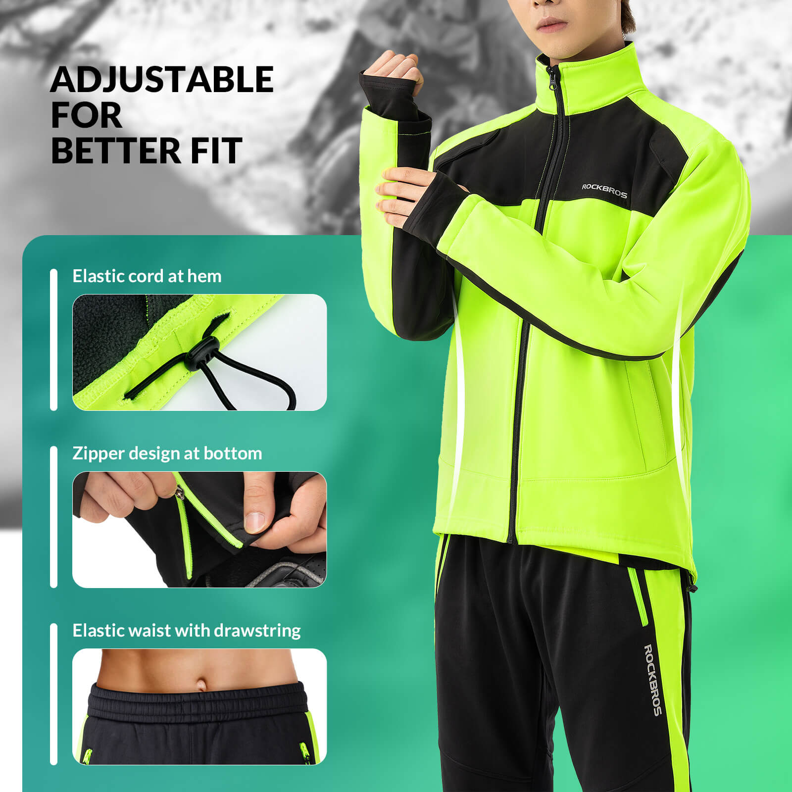 ROCKBROS Winter Thermal Windproof Softshell Cycling Set Bright Green