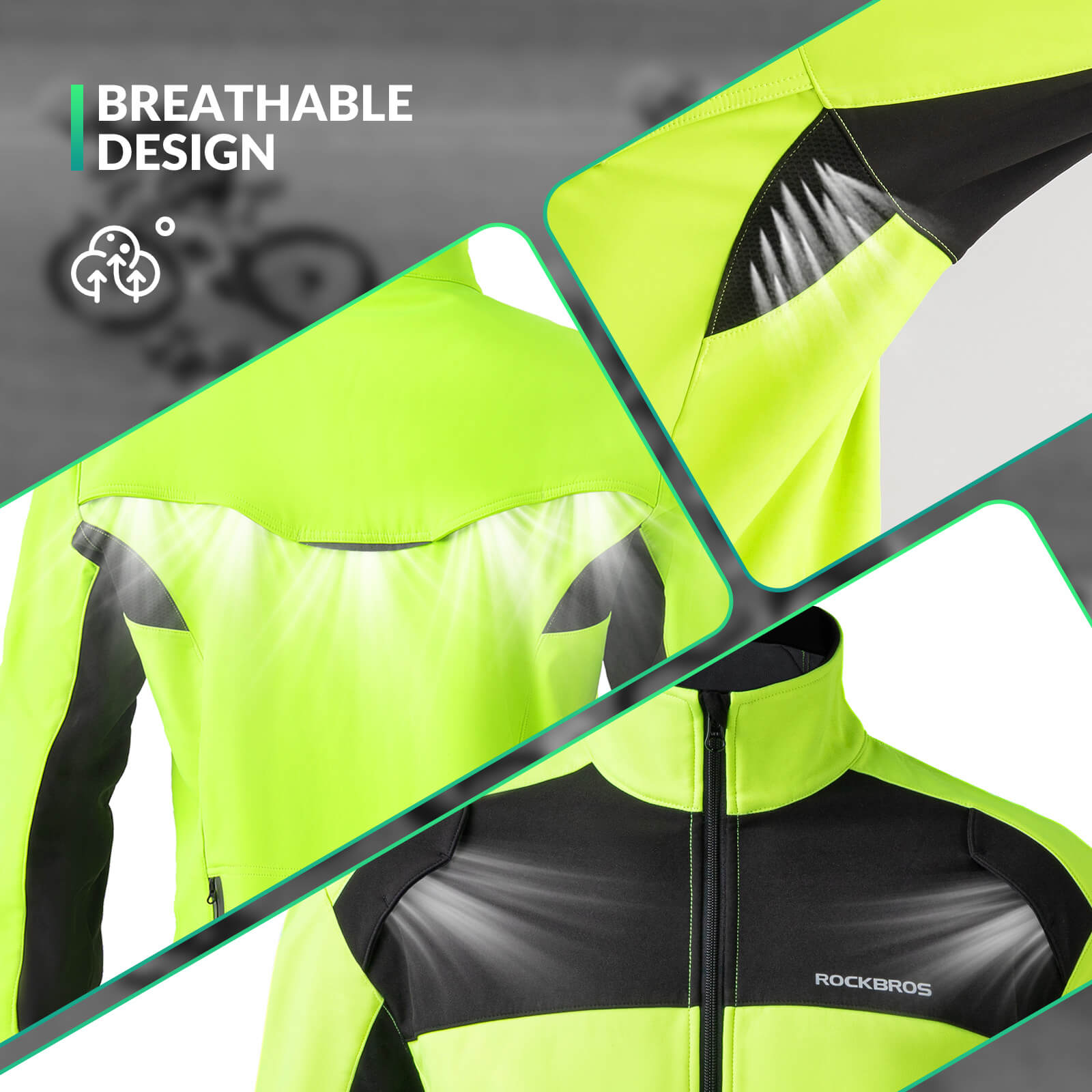 ROCKBROS Winter Thermal Windproof Softshell Cycling Set Bright Green