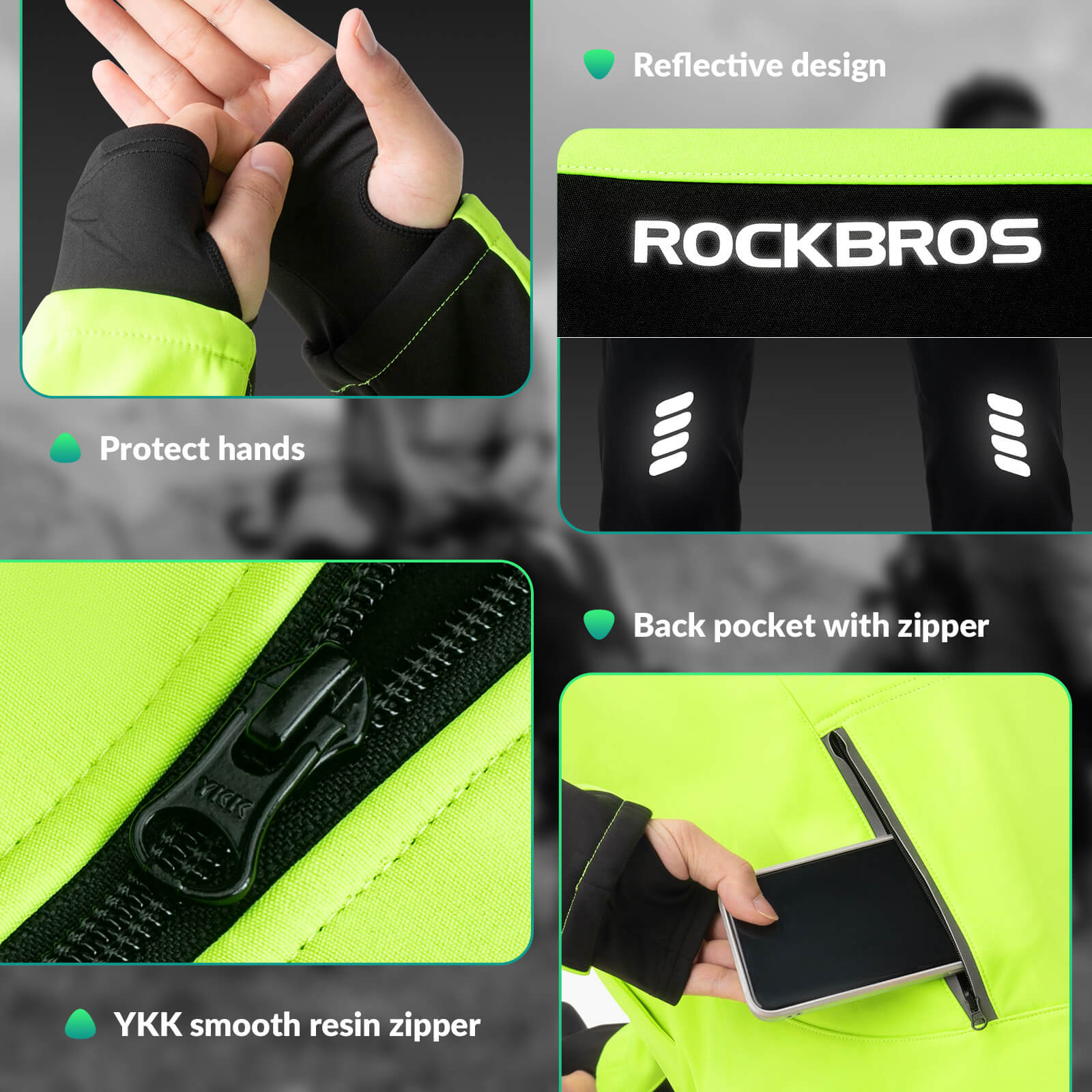 ROCKBROS Winter Thermal Windproof Softshell Cycling Set Bright Green
