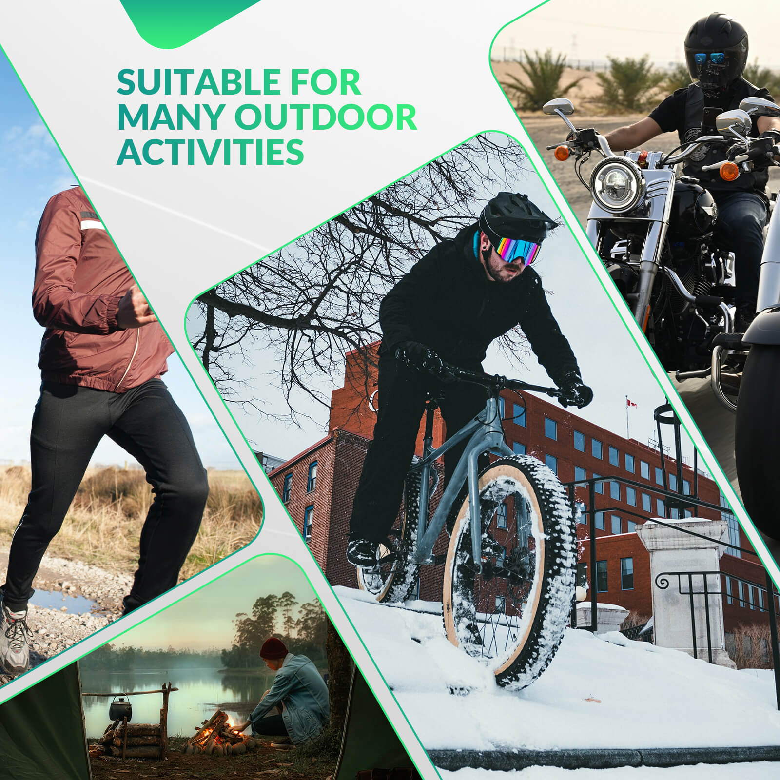 ROCKBROS winter thermal windproof softshell cycling trousers in bright green, ideal for cold weather cycling