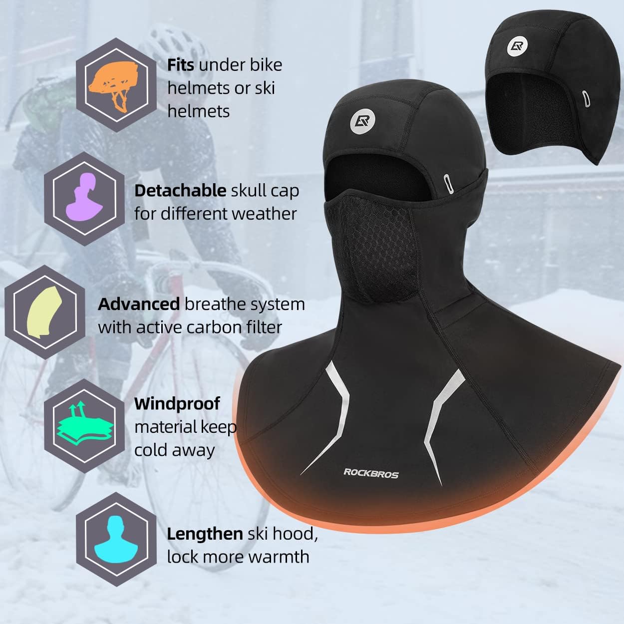 ROCKBROS Winter Warmer Windproof Neck Detachable Head Face Cover