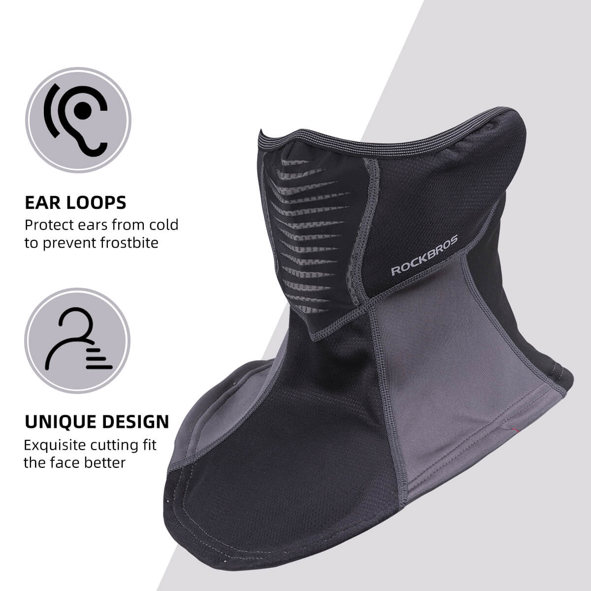 ROCKBROS Winter Windproof Balaclava Warm Cycling Cover #Style_Half Face Black Gray
